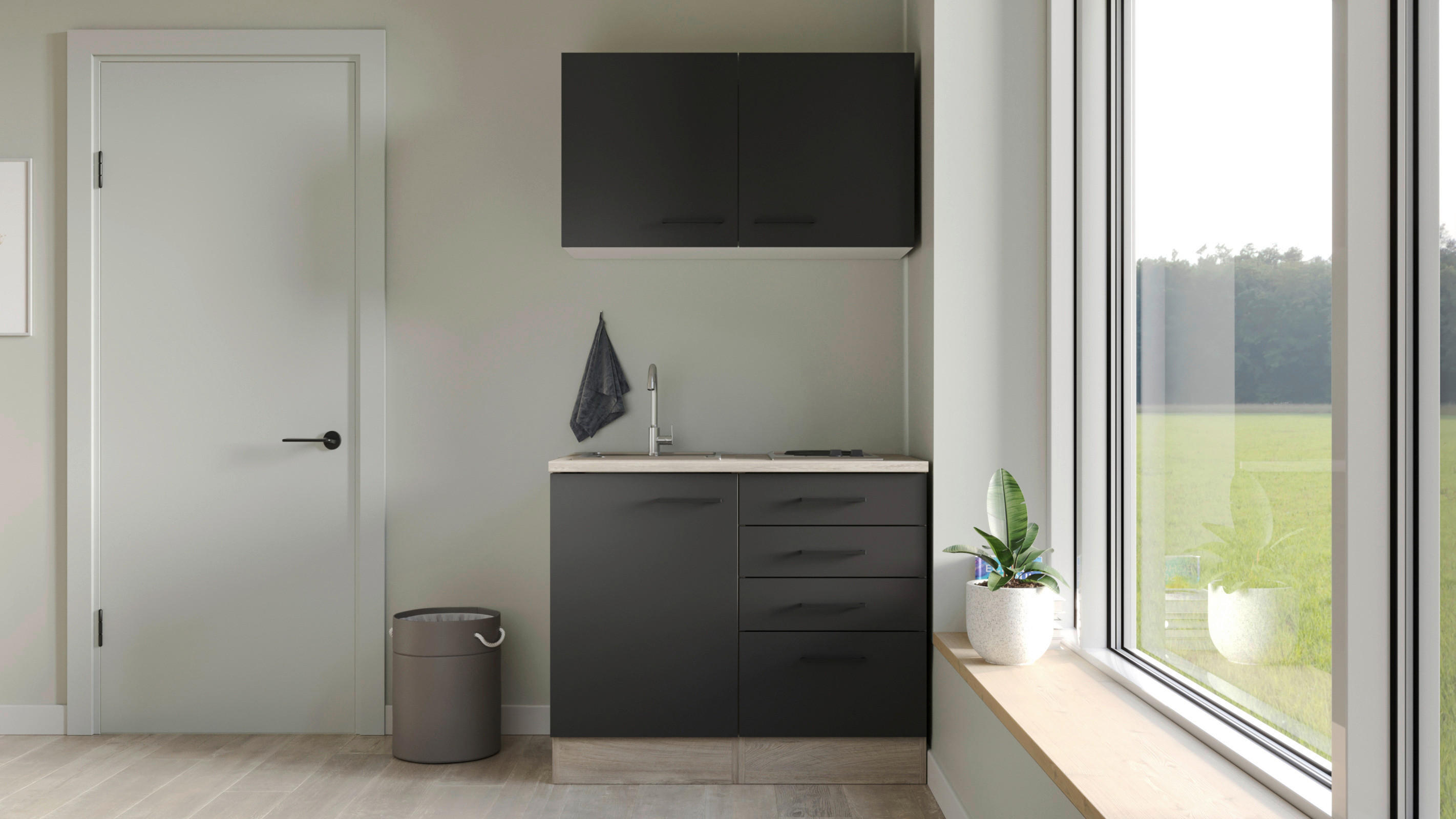 Küchenblock Capri schwarz matt B/H/T: ca. 100x200x60 cm Capri - Eiche/schwarz (100,00/200,00/60,00cm) - Flex-Well