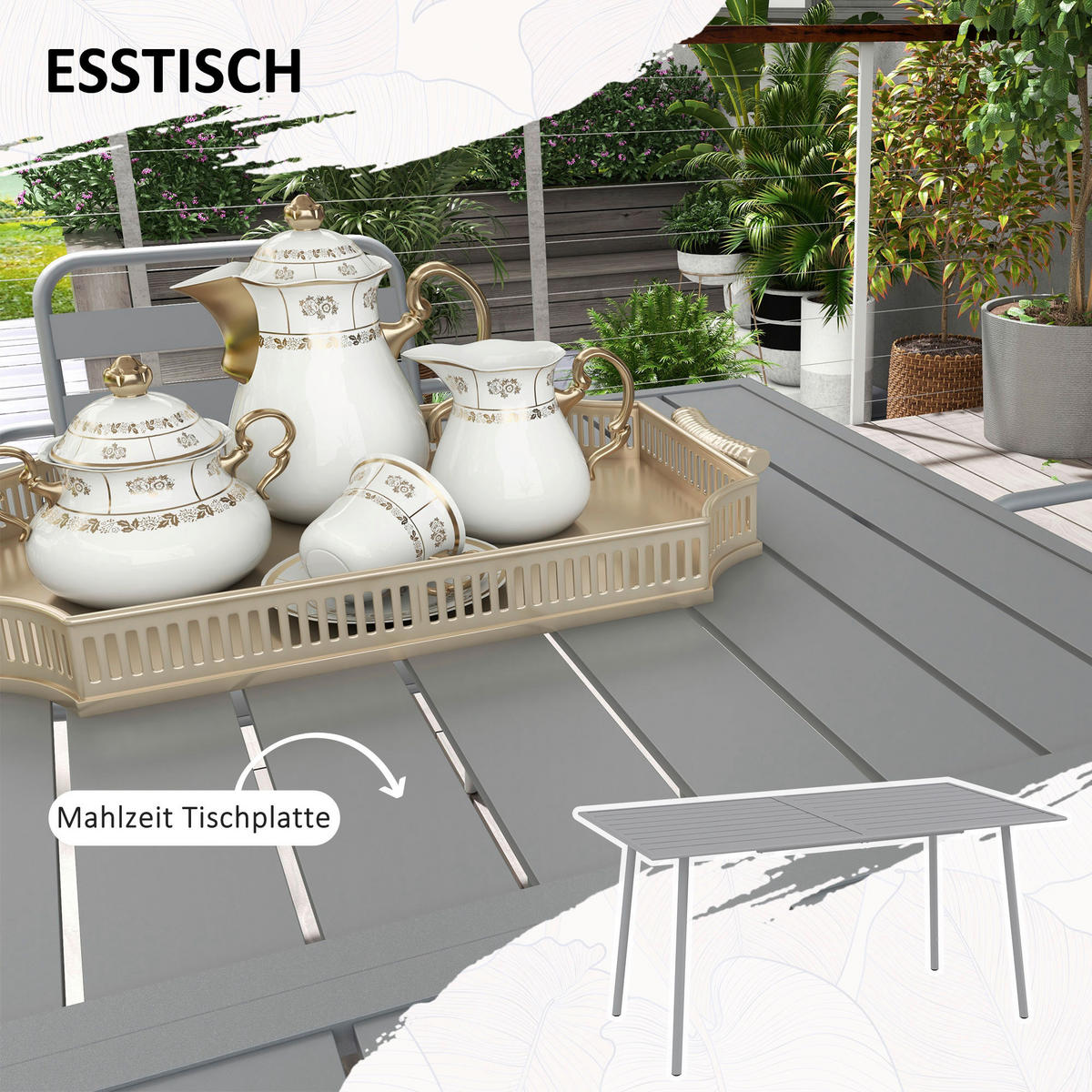 Outsunny Gartensitzgruppe 7tlg. hellgrau Stahl B/H/L: ca. 80x74x80 cm Gartensitzgruppe 7tlg. - hellgrau (80,00/80,00/74,00cm) - Outsunny