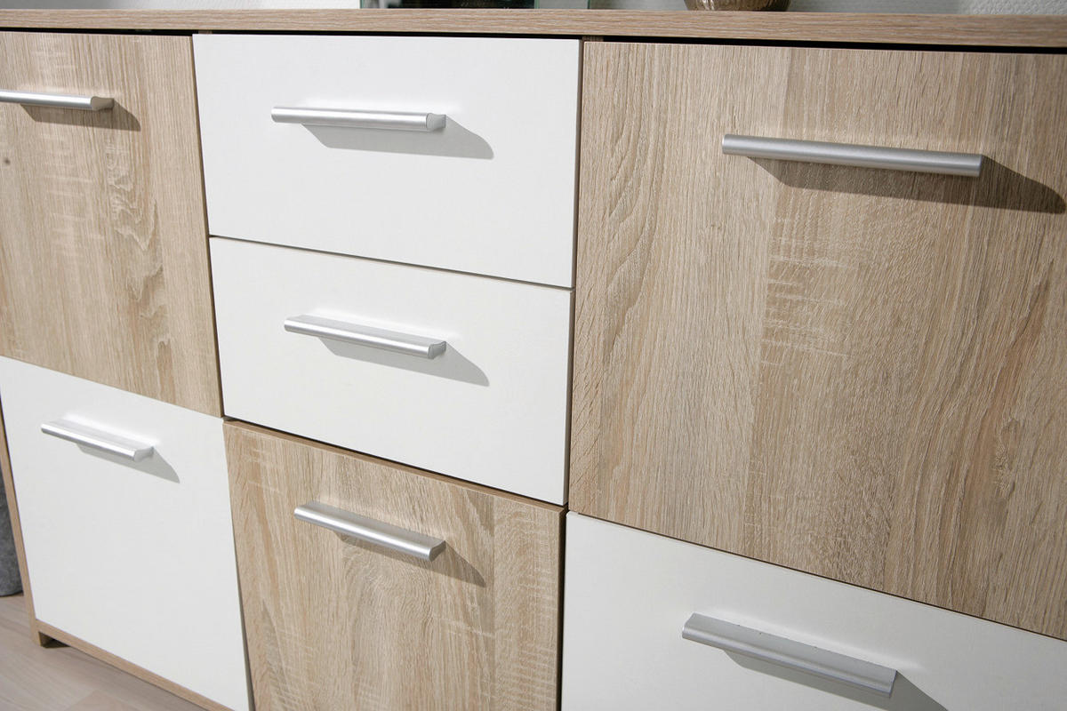 Kommode Elvezia Eiche Sonoma Nachbildung weiß B/H/T: ca. 115x77x30 cm Elvezia - Eiche/weiß (115,00/77,00/30,00cm) - Inter Link