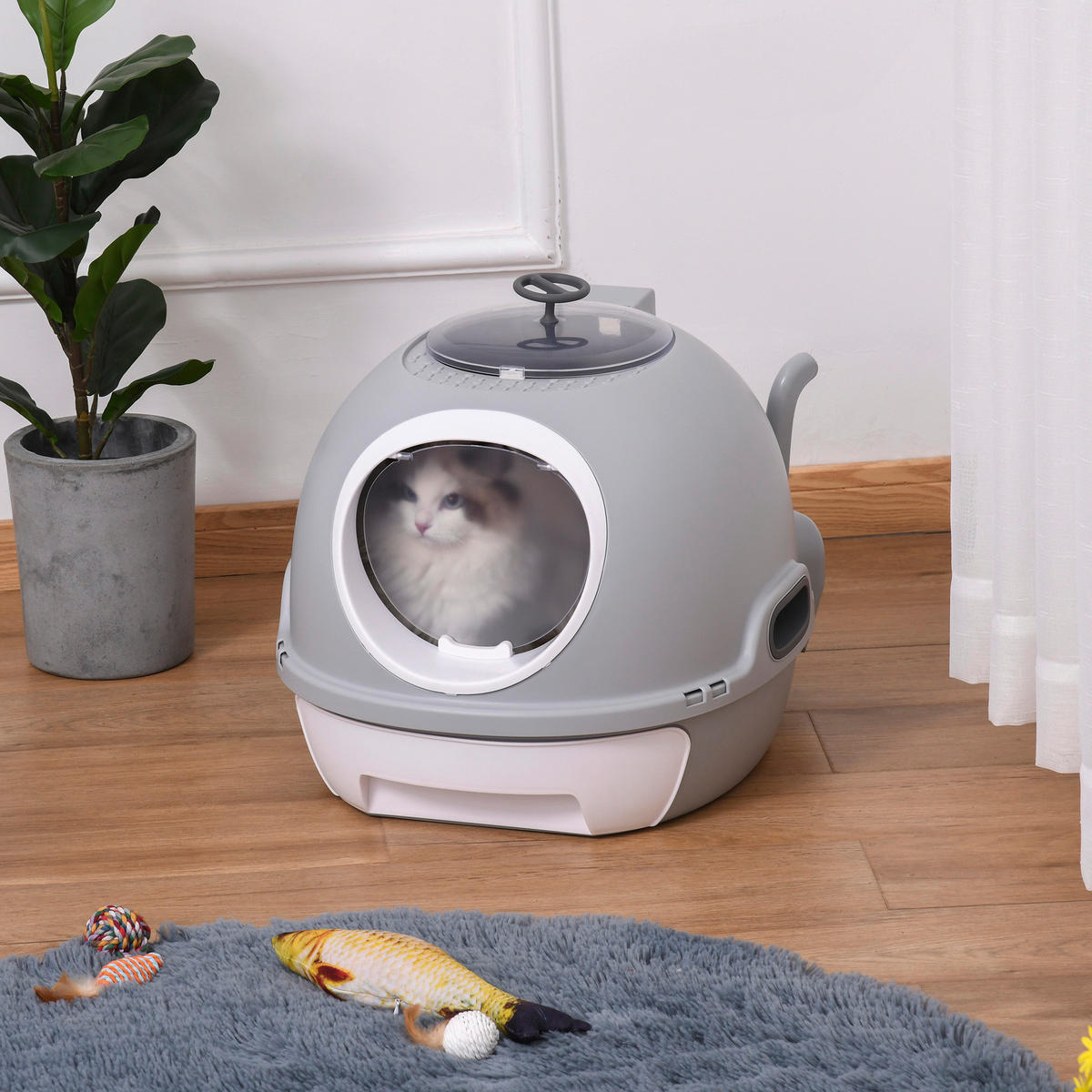 PawHut Katzentoilette grau Polypropylen B/H/L: ca. 47x44x55 cm Katzentoilette - grau (55,00/47,00/44,00cm) - PawHut