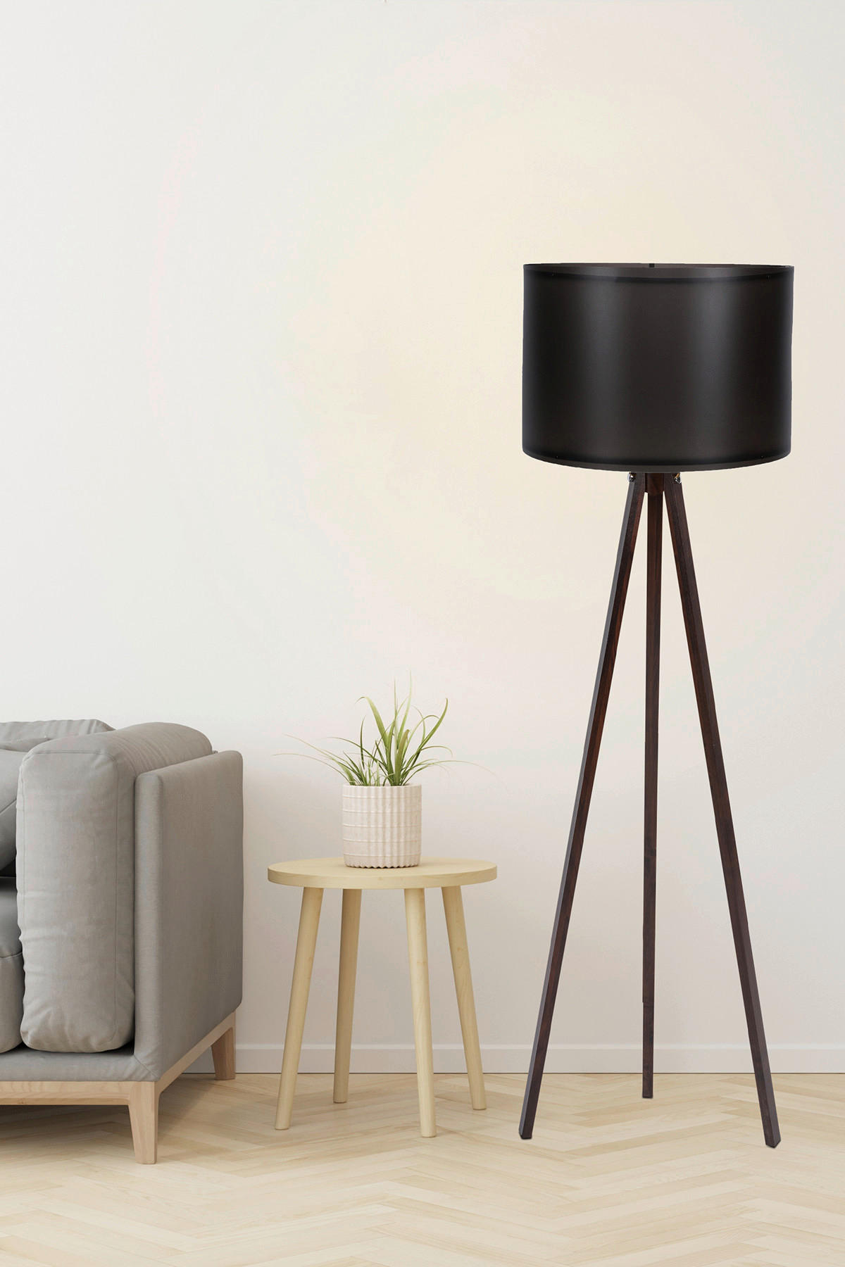 Opviq Stehleuchte schwarz nussbaum MDF Polypropylen B/H/L: ca. 38x145x38 cm E27 1 Brennstellen Stehleuchte_104 - nussbaum/schwarz (38,00/38,00/145,00cm) - Opviq