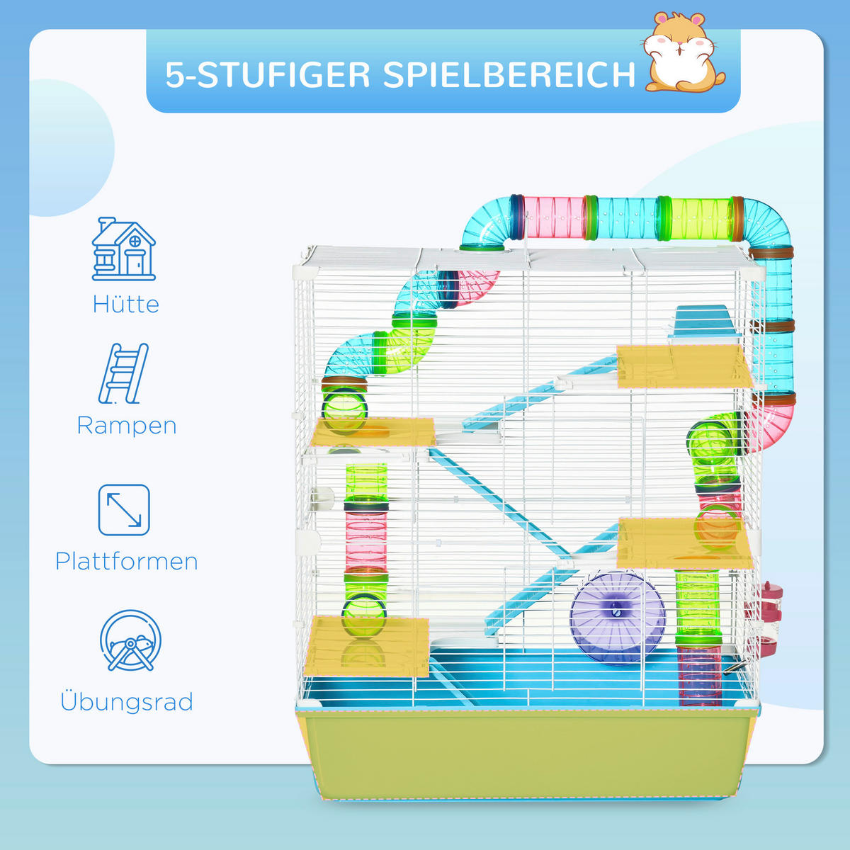 PawHut Kleintierkäfig hellblau Stahl B/H/L: ca. 36x69x59 cm Kleintierkäfig - hellblau/weiß (59,00/36,00/69,00cm) - PawHut