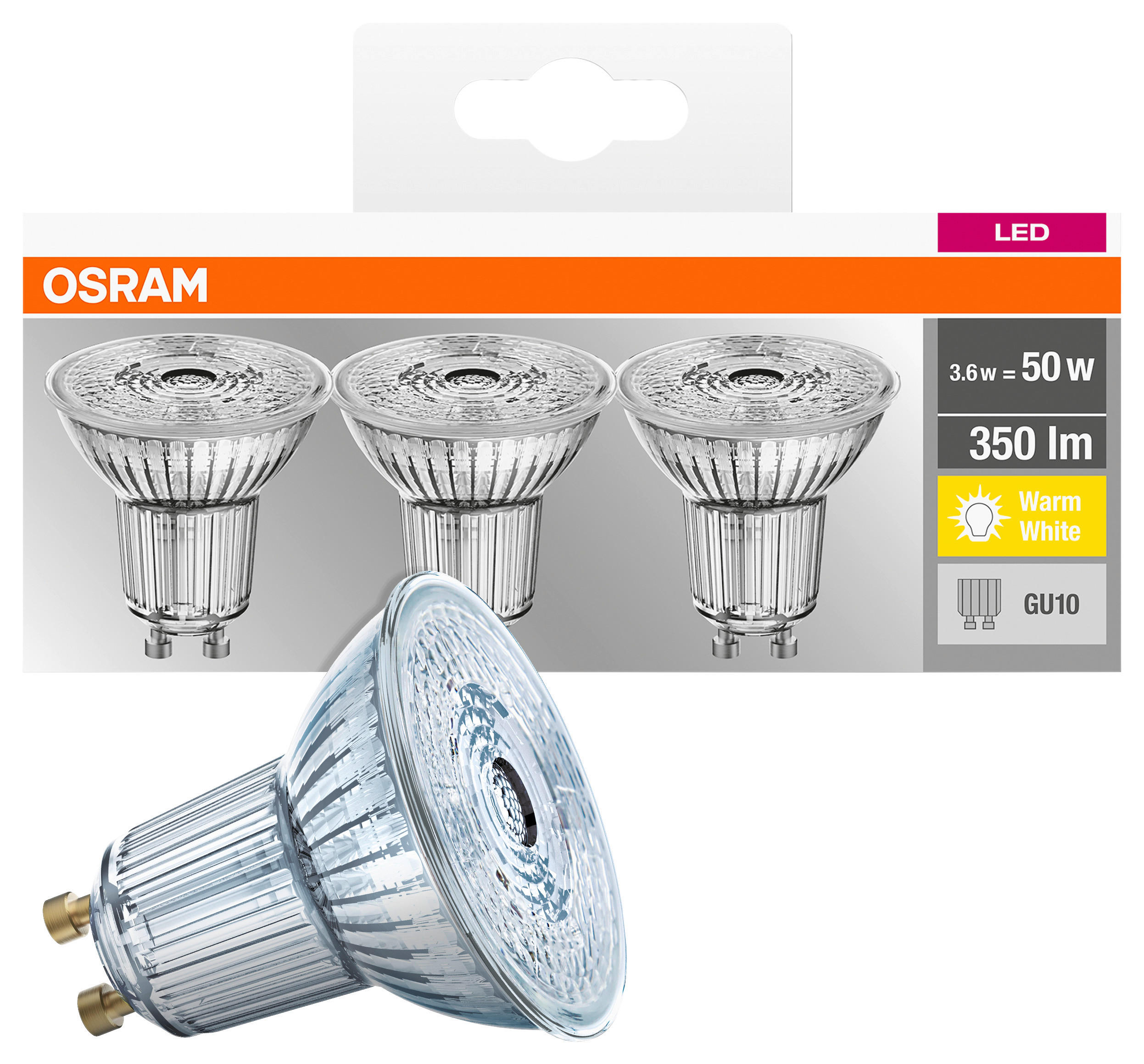 OSRAM Reflektorlampe AC2703 3er Pack GU10 LED-Reflektorlampe_3erPack GU10 - klar (5,00/5,20cm) - OSRAM