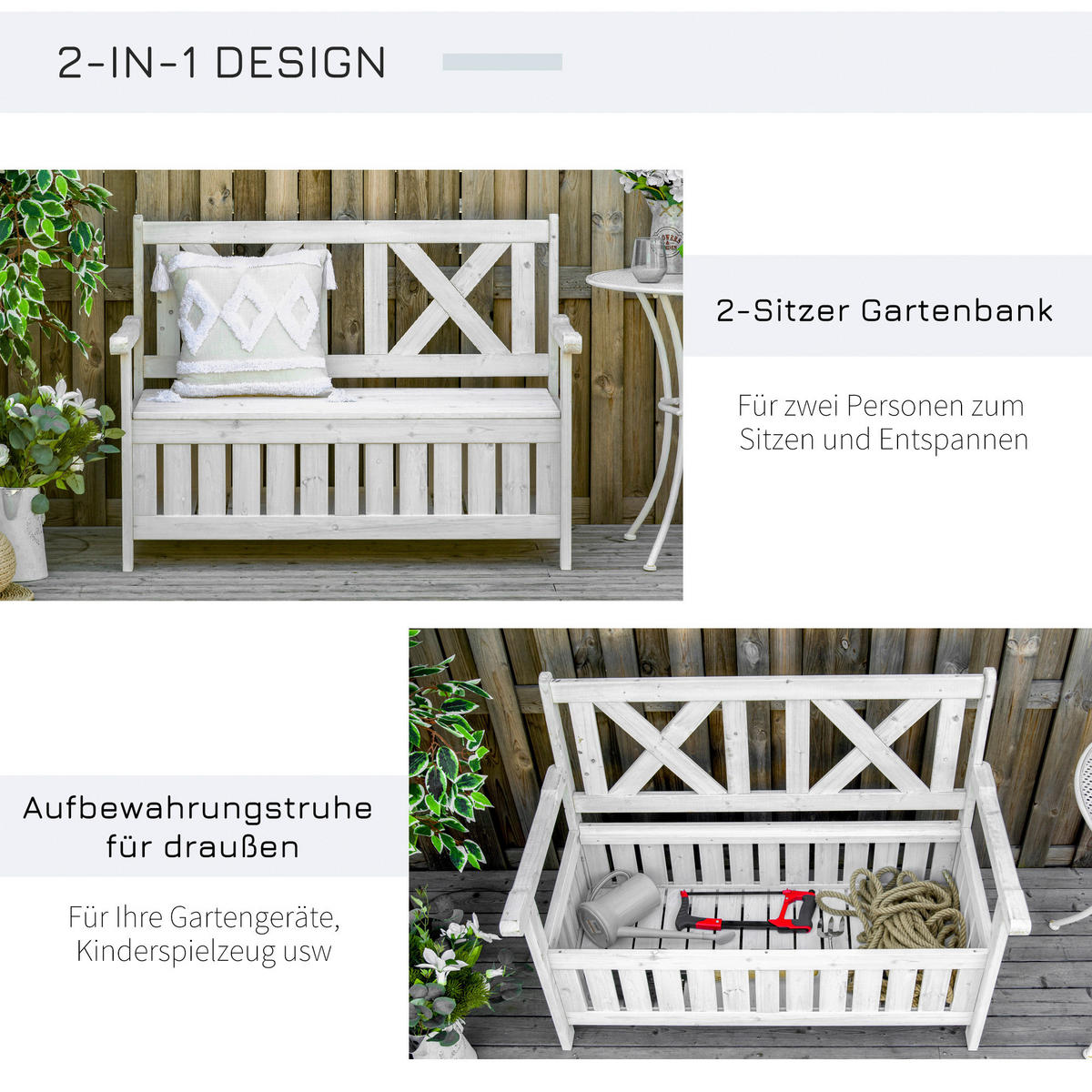 Outsunny Gartenbank weiß Holz B/H/L: ca. 61x85x115 cm Gartenbank - weiß (115,00/61,00/85,00cm) - Outsunny