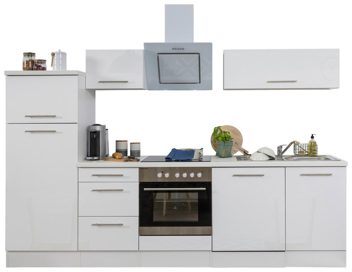 Respekta Küchenblock Amanda weiß Hochglanz B/H/T: ca. 280x200x60 cm Amanda - weiß/Edelstahloptik (280,00/200,00/60,00cm) - Respekta