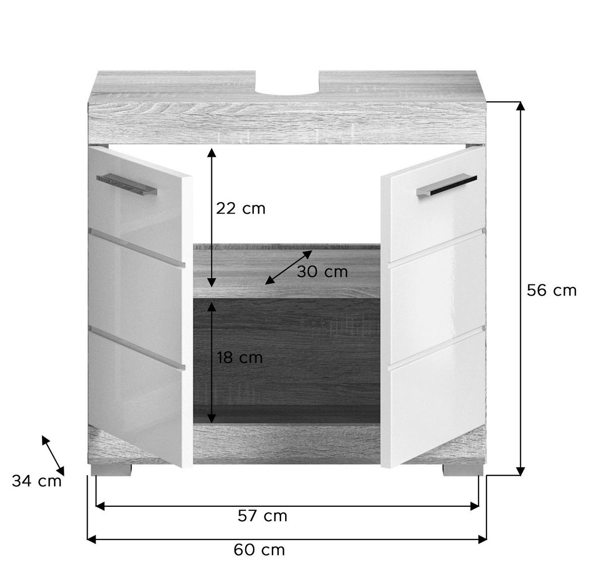 Waschbeckenunterschrank LAMBADA Eiche Sonoma hell Nachbildung weiß Hochglanz B/H/T: ca. 60x56x34 cm LAMBADA - Eiche/weiß (60,00/56,00/34,00cm) - xonox.home