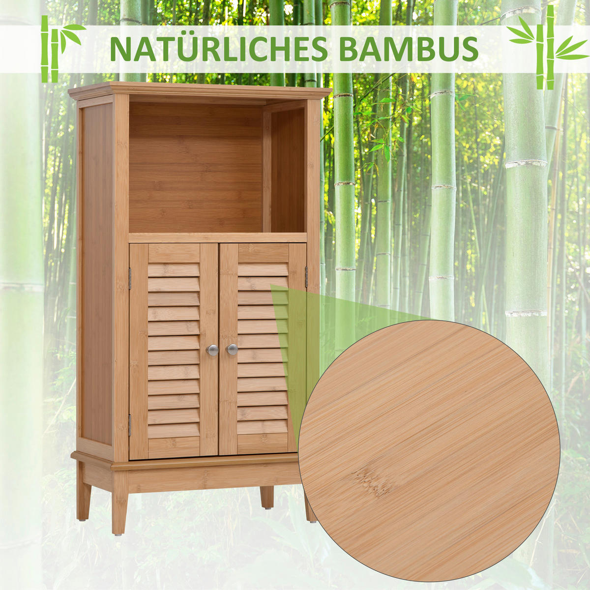 Badezimmerschrank natur Bambus B/H/L: ca. 26x92x50 cm Badezimmerschrank - natur (50,00/26,00/92,00cm) - HOMCOM