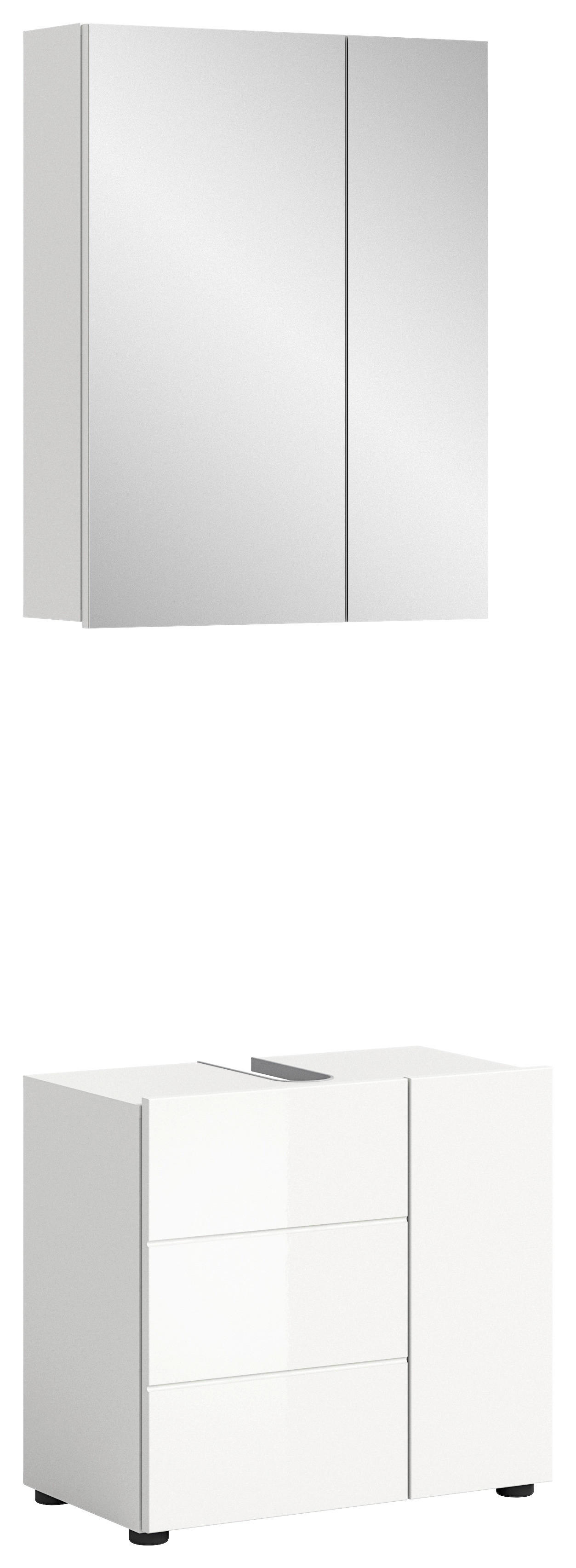 Badezimmer-Set VIRA weiß weiß Hochglanz B/H/T: ca. 60x190x34 cm VIRA - weiß (60,00/190,00/34,00cm) - xonox.home