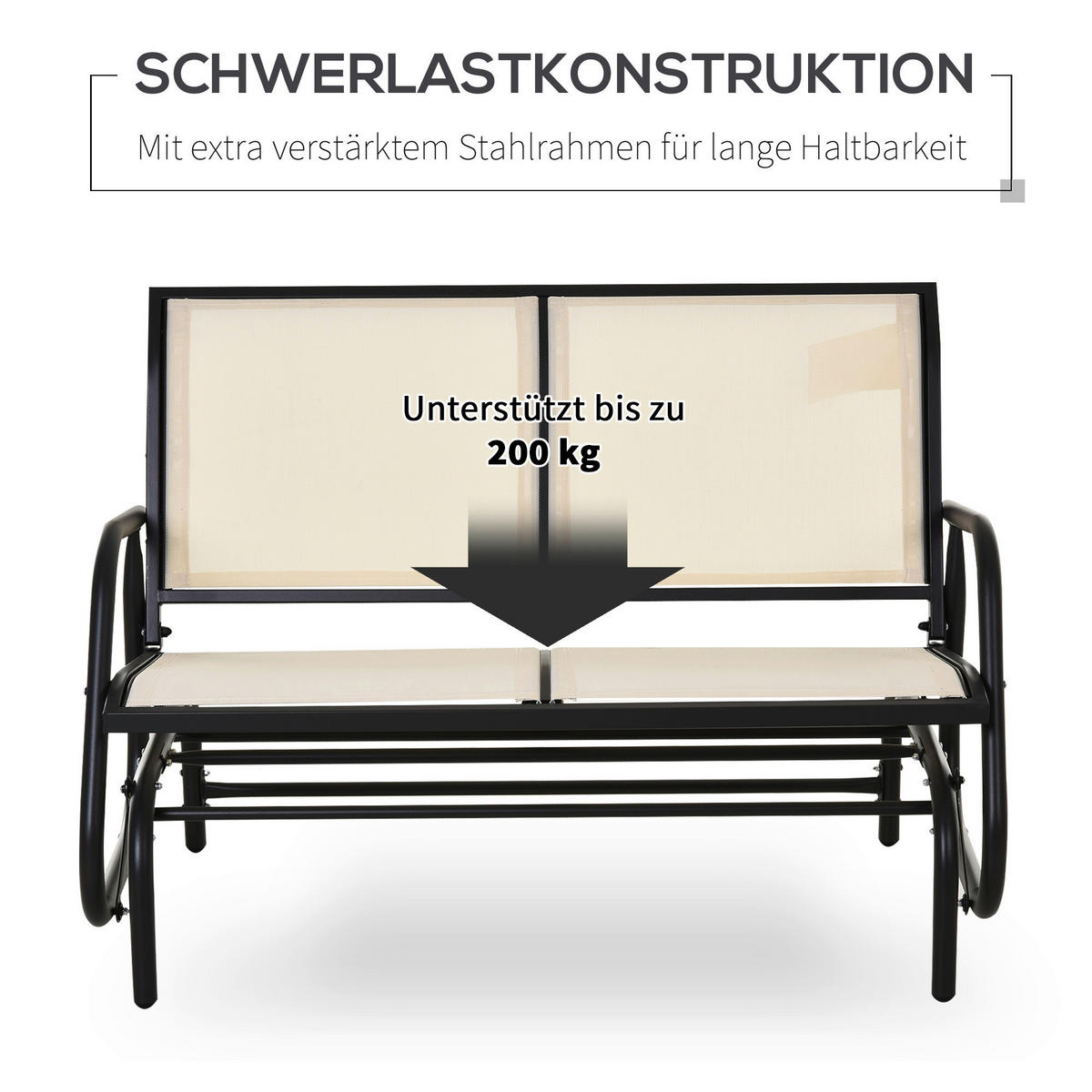 Outsunny Sitzbank schwarz Metall B/H/L: ca. 70x85x120 cm Sitzbank - beige/schwarz (120,00/70,00/85,00cm) - Outsunny