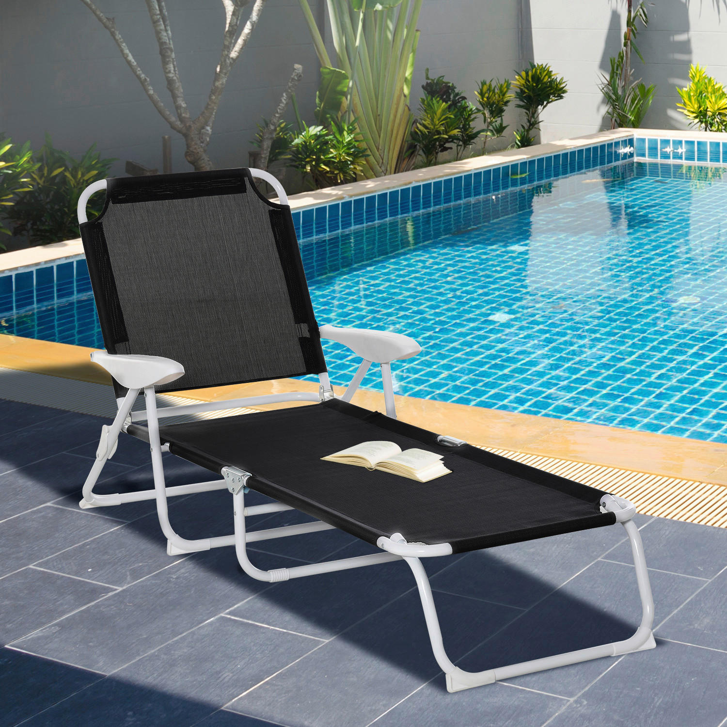 Outsunny Liegestuhl schwarz Metall B/H/L: ca. 66x80x186 cm Liegestuhl - schwarz (186,00/66,00/80,00cm) - Outsunny