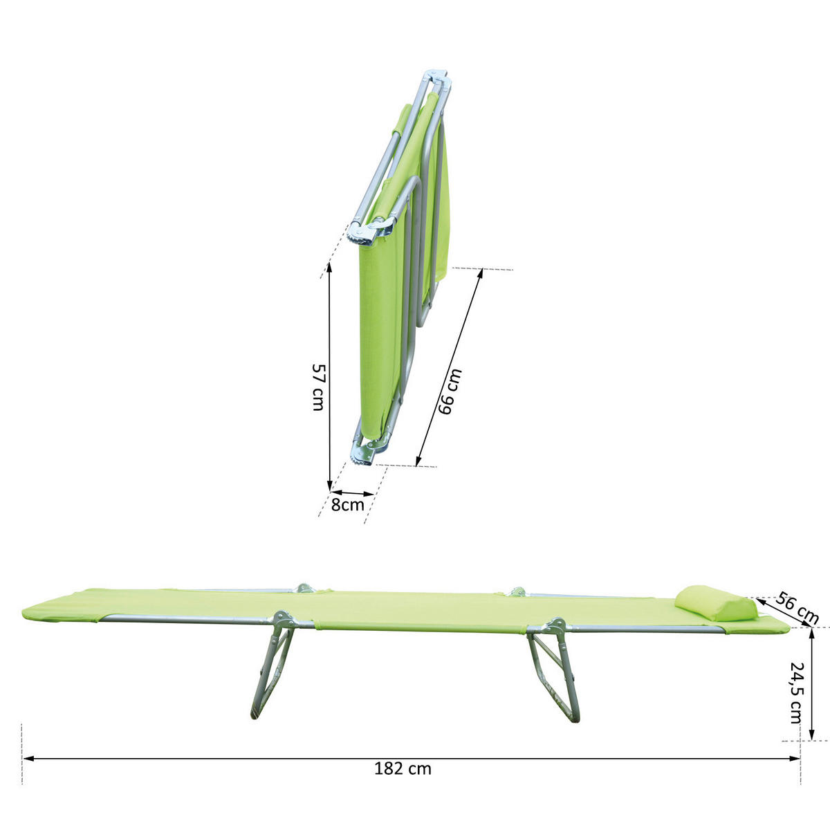 Outsunny Gartenliege grün Stahl B/H/L: ca. 56x24,5x182 cm Gartenliege_klappbar - grün (182,00/56,00/24,50cm) - Outsunny