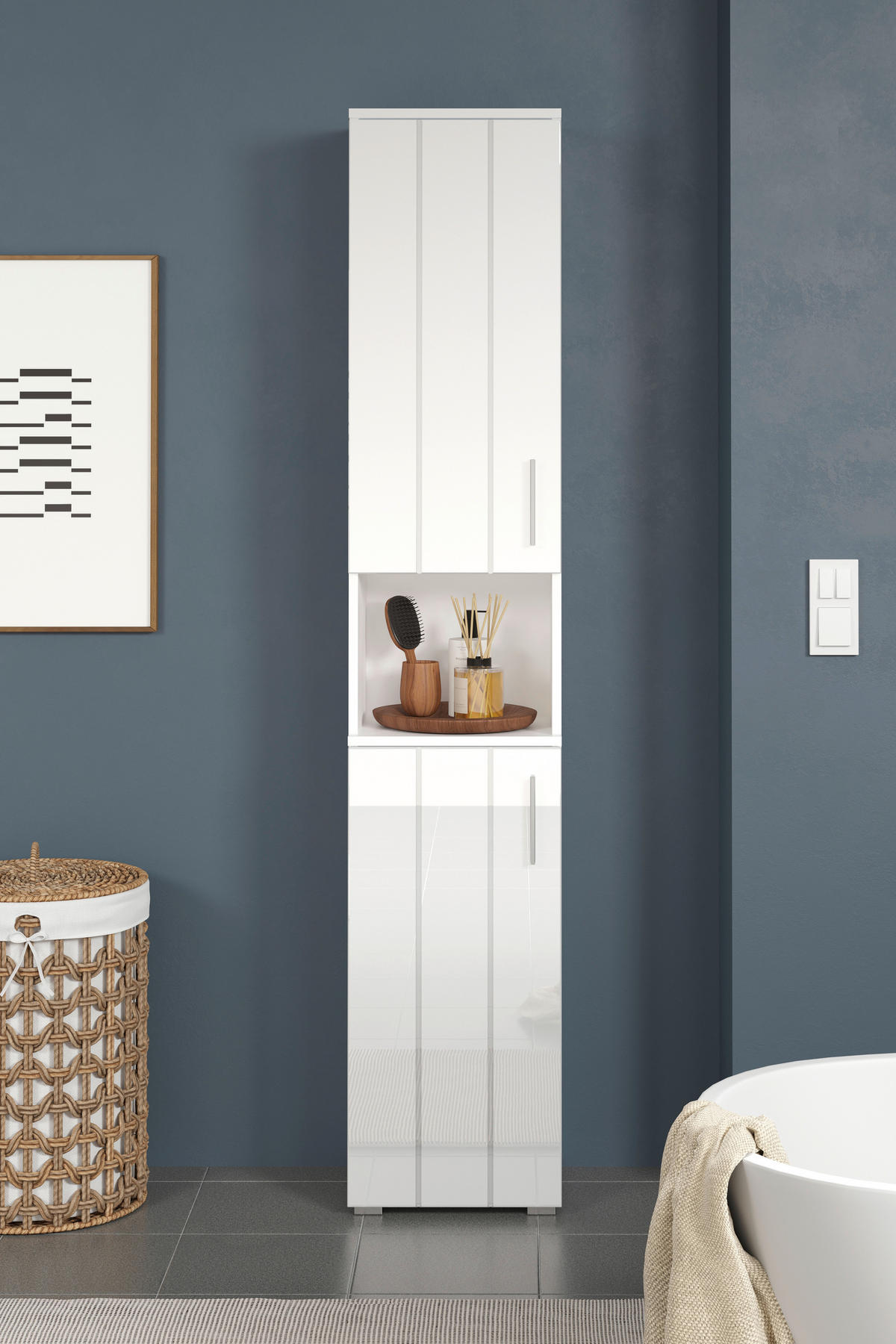 Hochschrank Wons weiß Hochglanz weiß matt B/H/T: ca. 37x192x31 cm Wons - weiß (37,00/192,00/31,00cm) - Trendteam