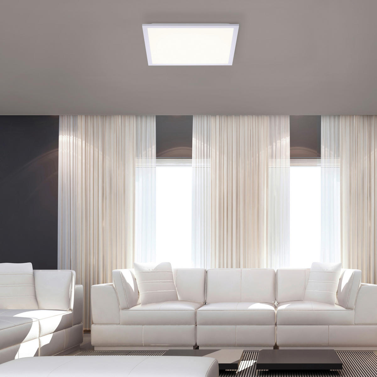 Just Light Deckenleuchte 12201-16 Flat weiß Kunststoff B/H/L: ca. 45x6x45 cm 1 Brennstellen Flat - weiß (45,00/45,00/6,00cm) - Just Light