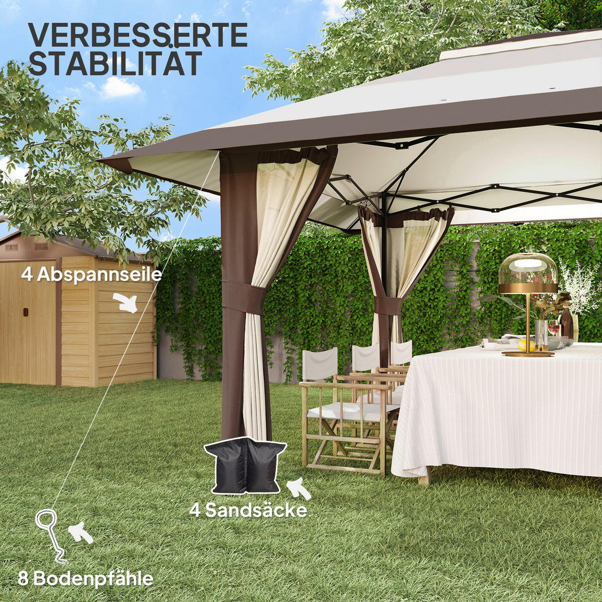 Outsunny Faltpavillon beige Polyester B/H/L: ca. 400x281x400 cm Faltpavillon - beige (400,00/400,00/281,00cm) - Outsunny
