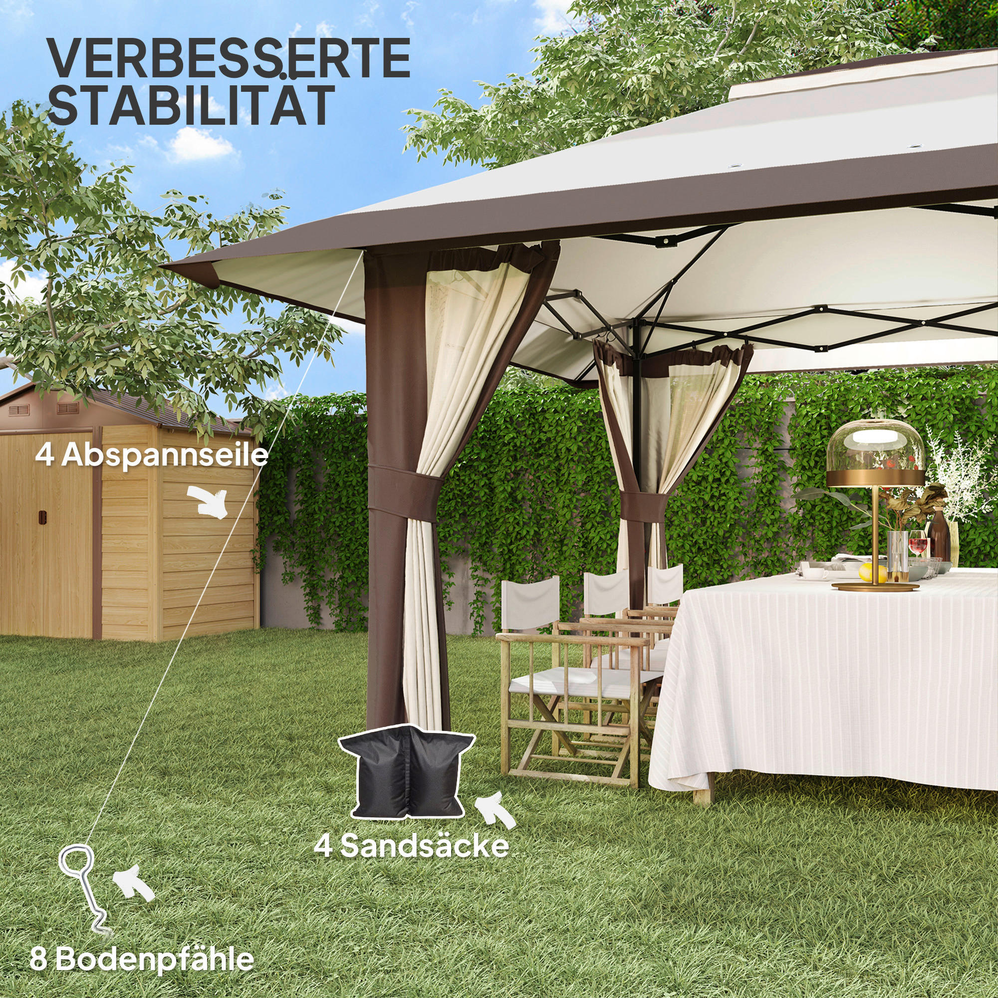 Thumbnail - Outsunny Faltpavillon beige Polyester B/H/L: ca. 400x281x400 cm