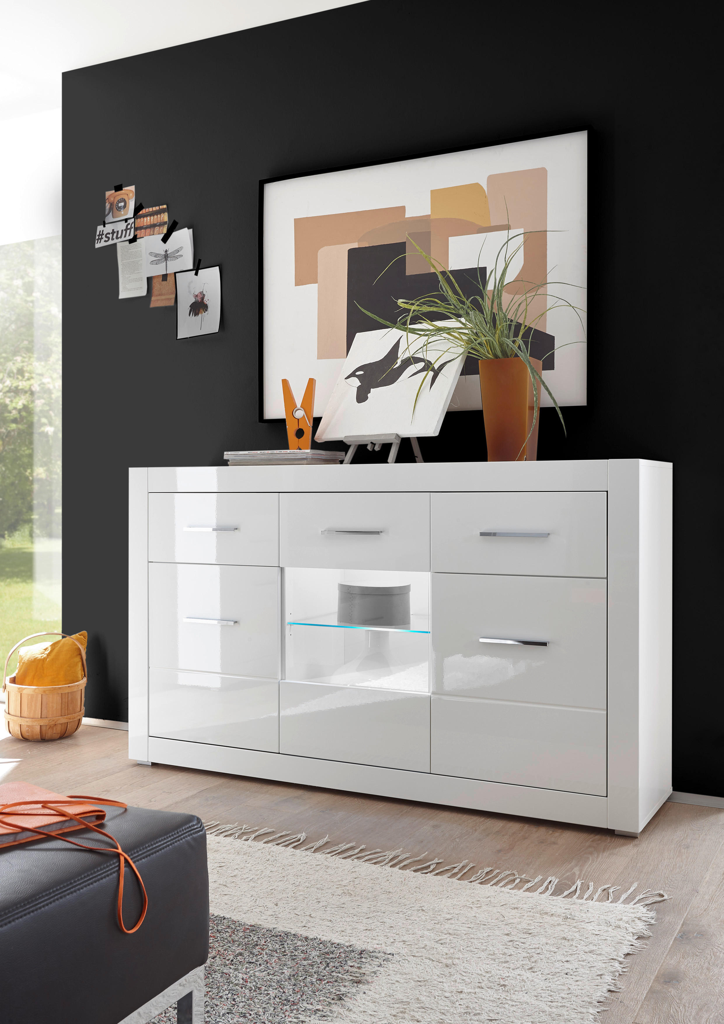 Sideboard Bianco weiß weiß Hochglanz B/H/T: ca. 164x97x42 cm Bianco - weiß (164,00/97,00/42,00cm)