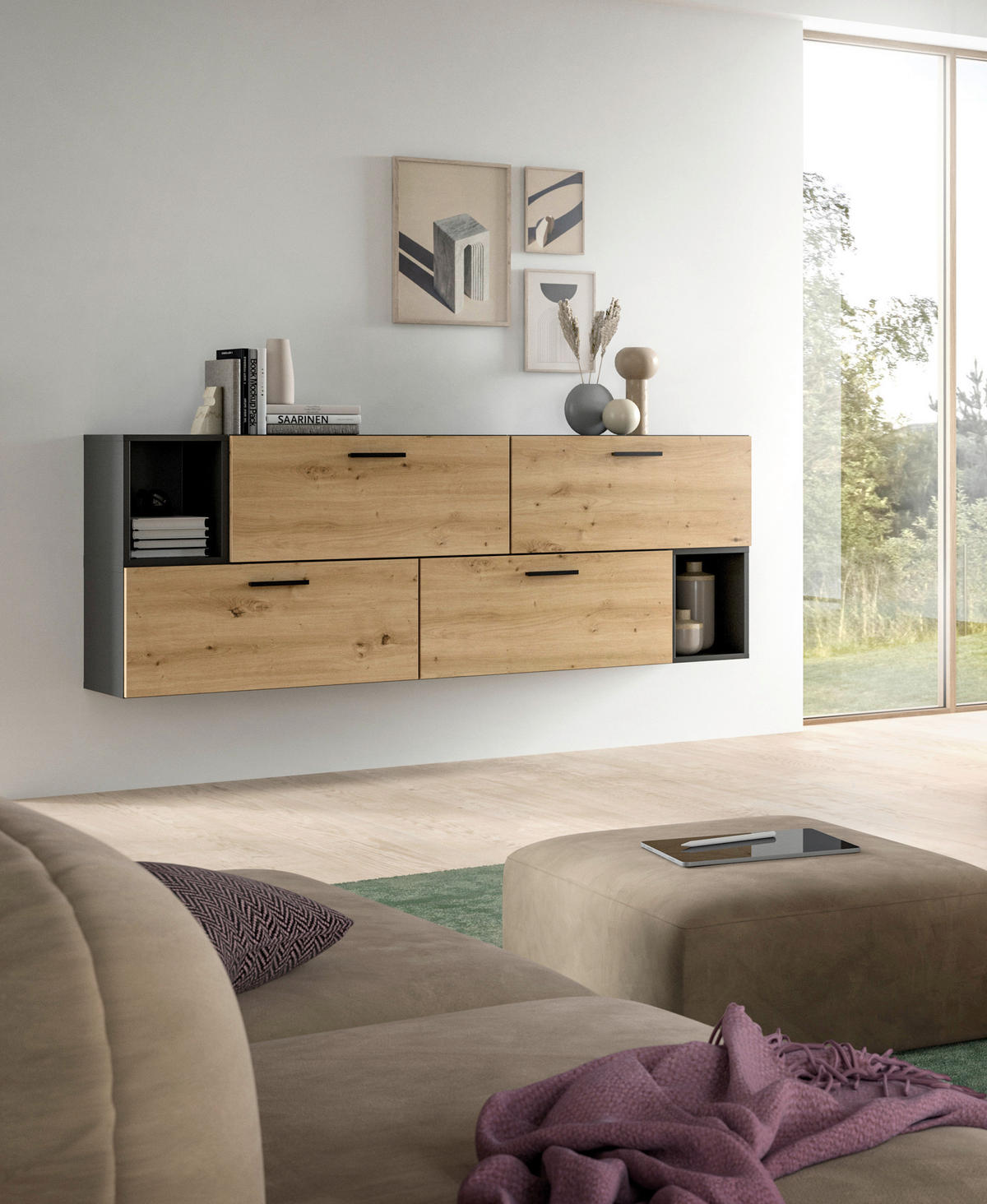 Wohnwand-Set TheOne Eiche Artisan Nachbildung anthrazit B/H/T: ca. 75x32x34 cm TheOne - Eiche/anthrazit (75,00/32,00/34,00cm)