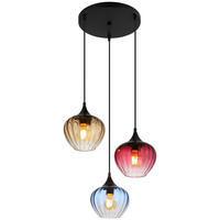 GLOBO Pendelleuchte SANDER 15748-3HR blau schwarz Glas Metall H/D: ca. 150x45 cm E27 3 Brennstellen SANDER - blau/schwarz (45,00/150,00cm) - GLOBO