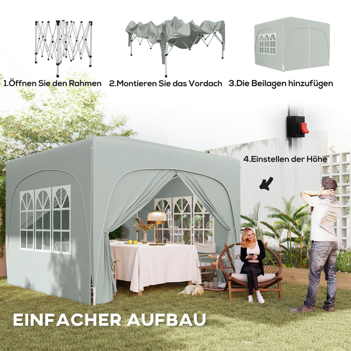 Outsunny Pavillon hellgrau Metall B/H/L: ca. 300x273x300 cm Pavillon - hellgrau (300,00/300,00/273,00cm) - Outsunny