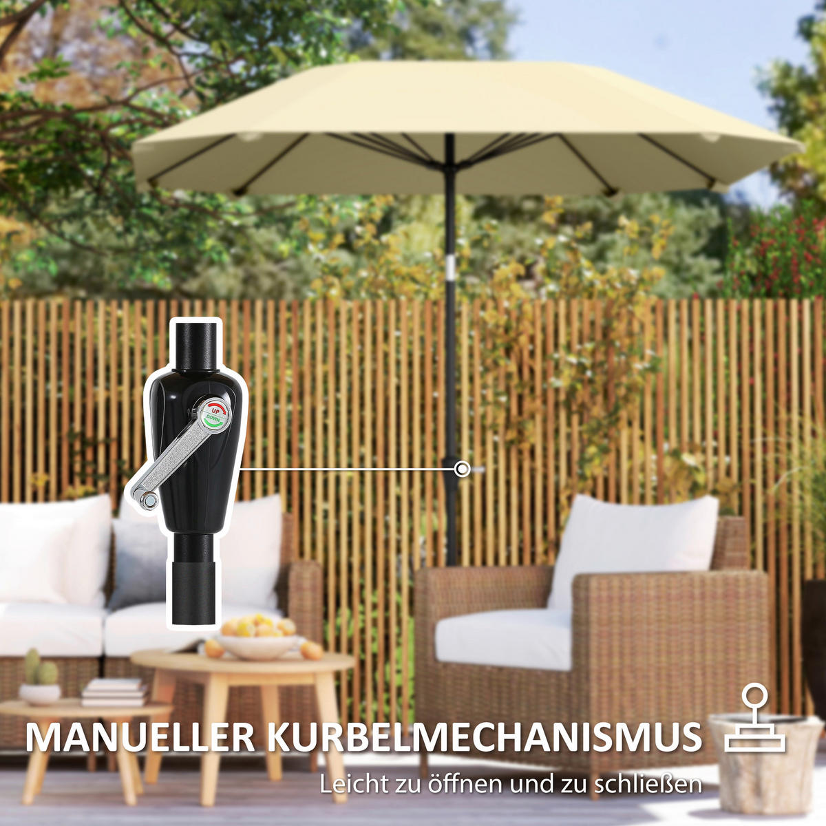Outsunny Sonnenschirm beige Aluminium B/H/L: ca. 233x240x233 cm Sonnenschirm - beige (233,00/233,00/240,00cm) - Outsunny