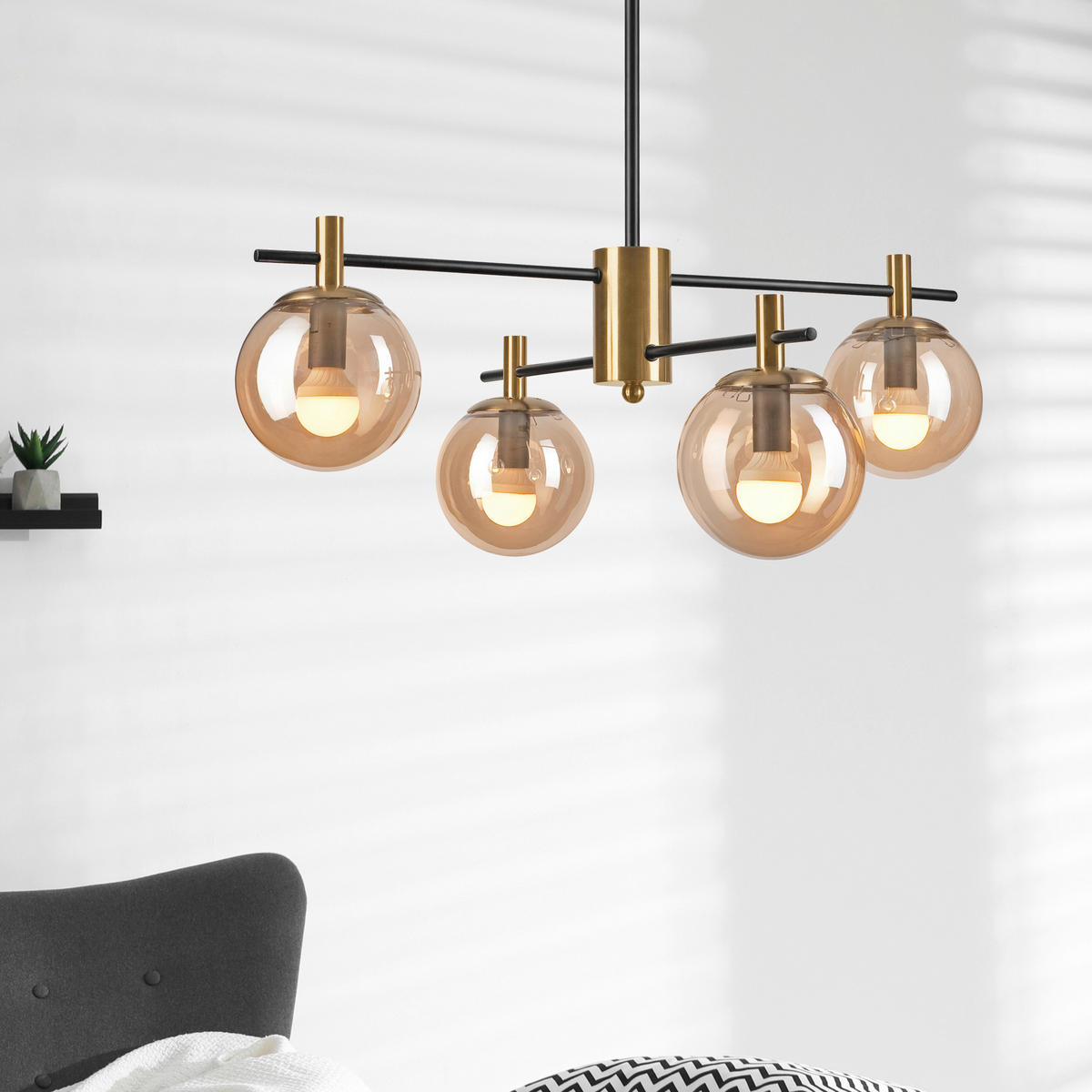 Lamkur Deckenleuchte gold Stahl Glas B/H/L: ca. 51x53x51 cm E14 6 Brennstellen LILOU - gold (51,00/51,00/53,00cm) - Lamkur
