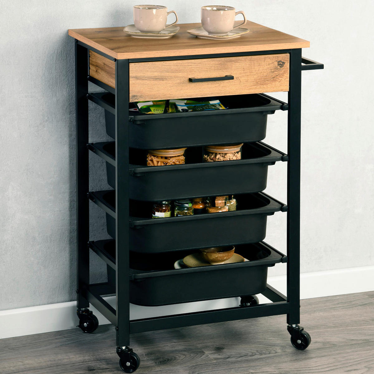 Kesper Küchenwagen natur Spanplatte B/H/T: ca. 47x85x37 cm Küchenwagen - natur/schwarz (47,00/85,00/37,00cm) - Kesper