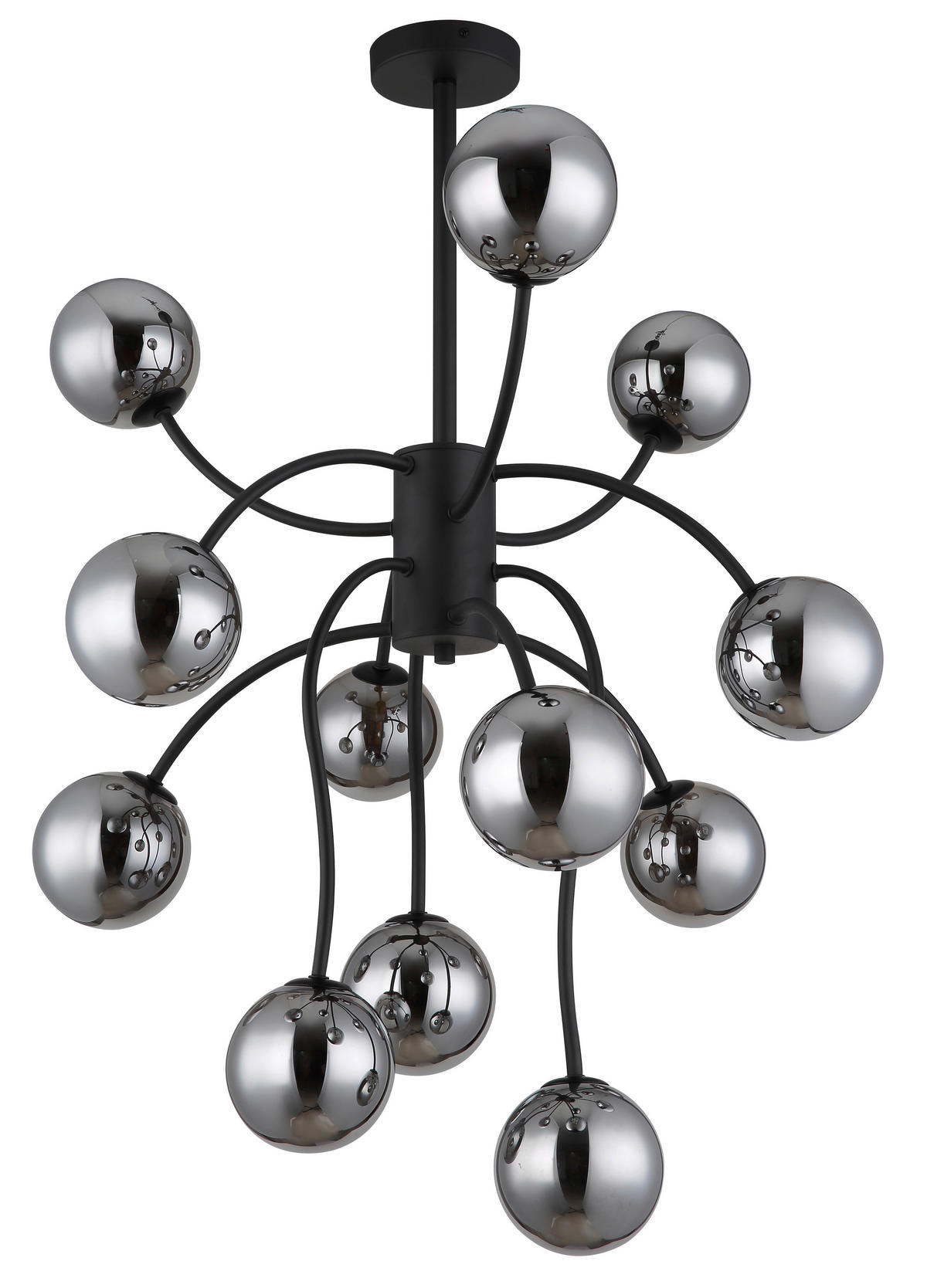 GLOBO Deckenleuchte Rauch mattschwarz Glas Metall H/D: ca. 93x62 cm G9 12 Brennstellen RIHA - Rauch/mattschwarz (62,00/93,00cm) - GLOBO