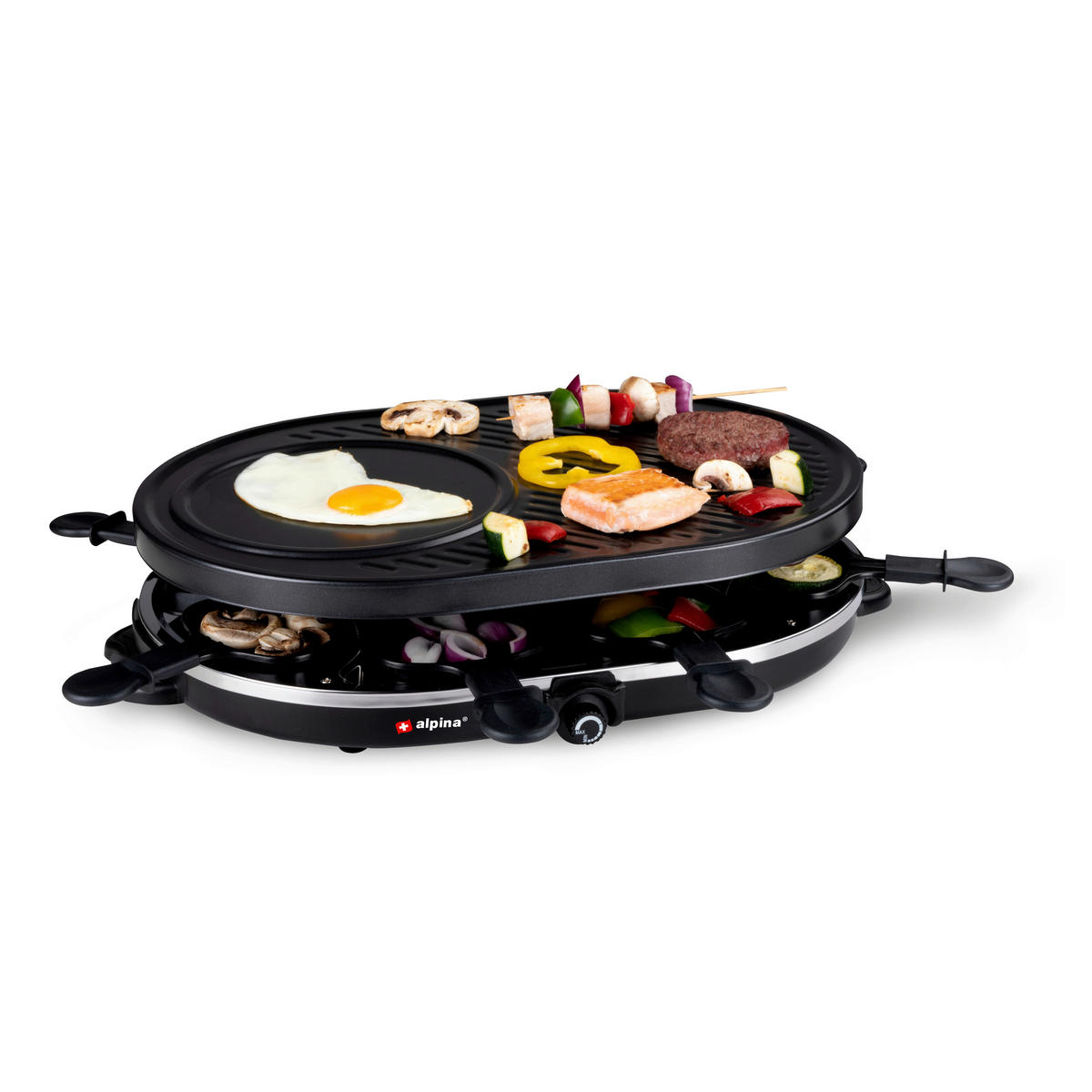 Alpina Raclette-Grill schwarz Metall B/H/L: ca. 47,5x12x32 cm Raclettegrill_Gourmet - schwarz (32,00/47,50/12,00cm) - Alpina