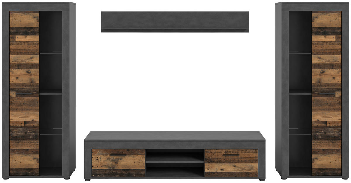Wohnwand Jam Matera Nachbildung Old Wood Nachbildung B/H/T: ca. 159x310x35 cm Jam - (159,00/310,00/35,00cm) - xonox.home