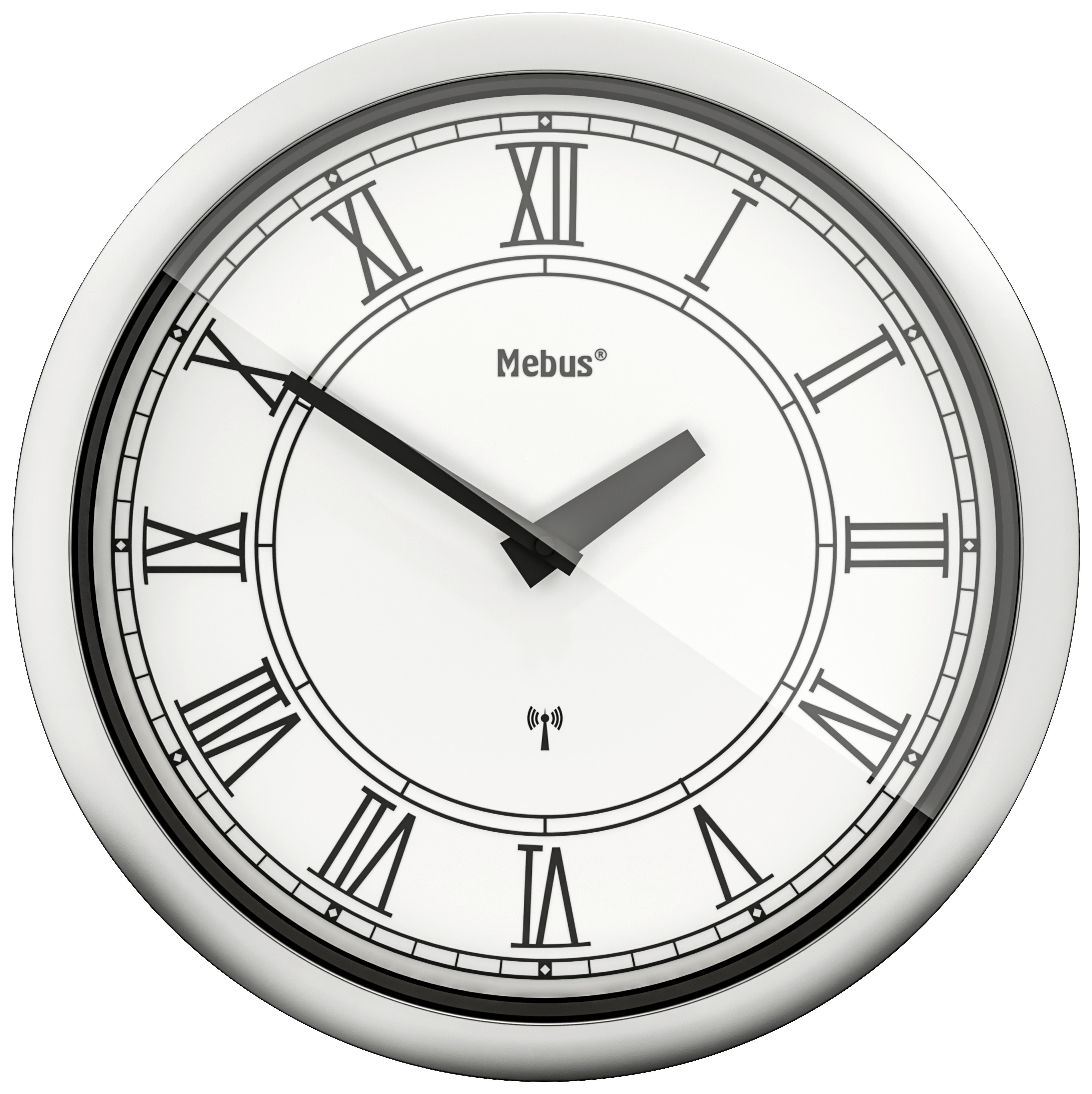 Mebus Wanduhr silber D: ca. 25 cm Wanduhr_Funk - weiß/silber (25,00cm) - Mebus
