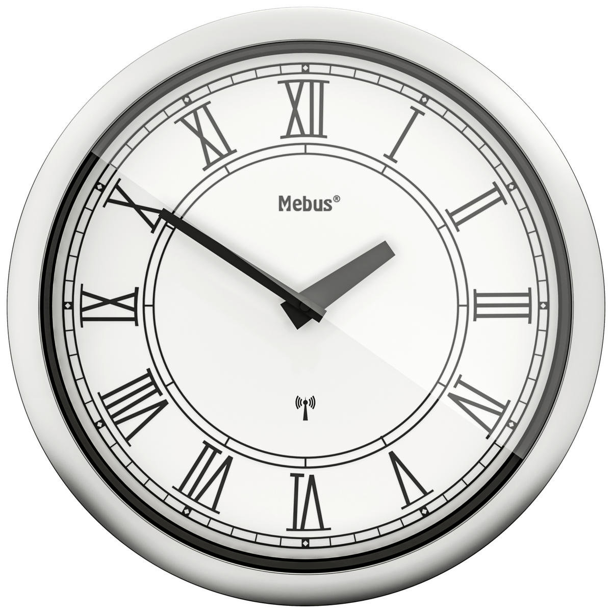 Mebus Wanduhr silber D: ca. 25 cm Wanduhr_Funk - weiß/silber (25,00cm) - Mebus