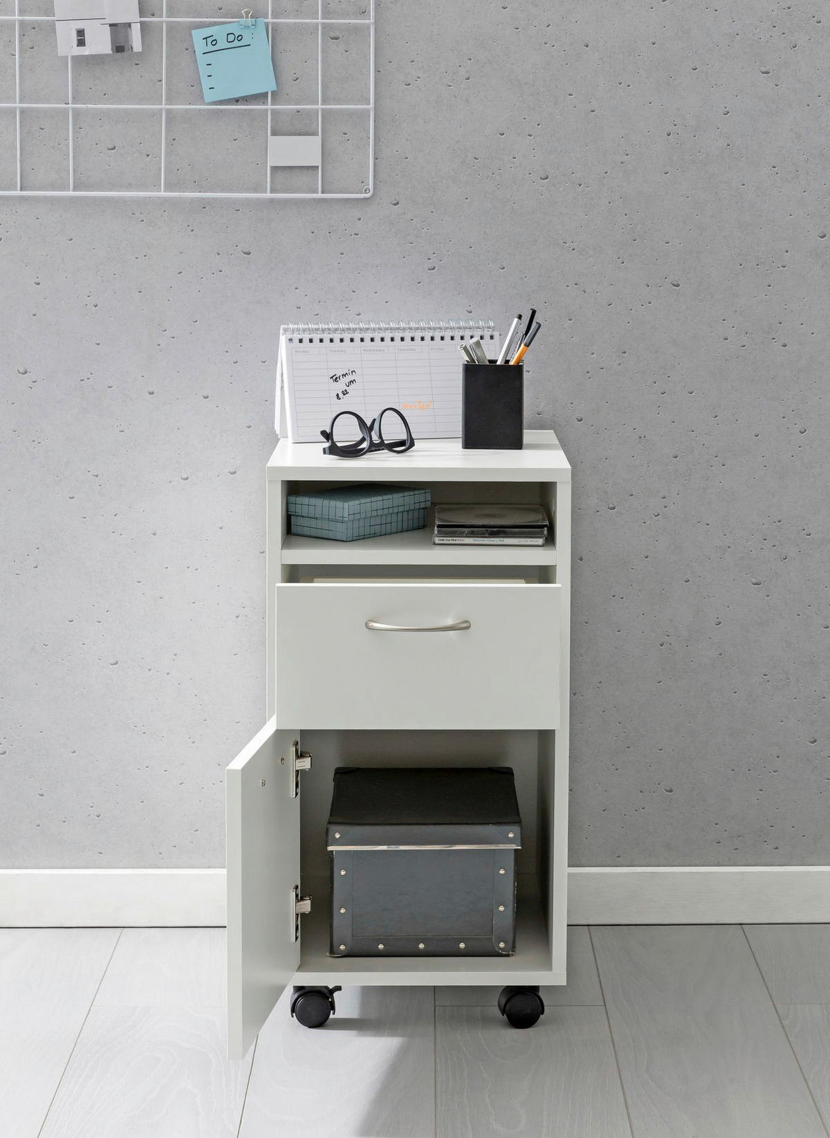 Rollcontainer weiß Spanplatte B/H/T: ca. 33x63x38 cm Rollcontainer - weiß (33,00/63,00/38,00cm) - Wohnling