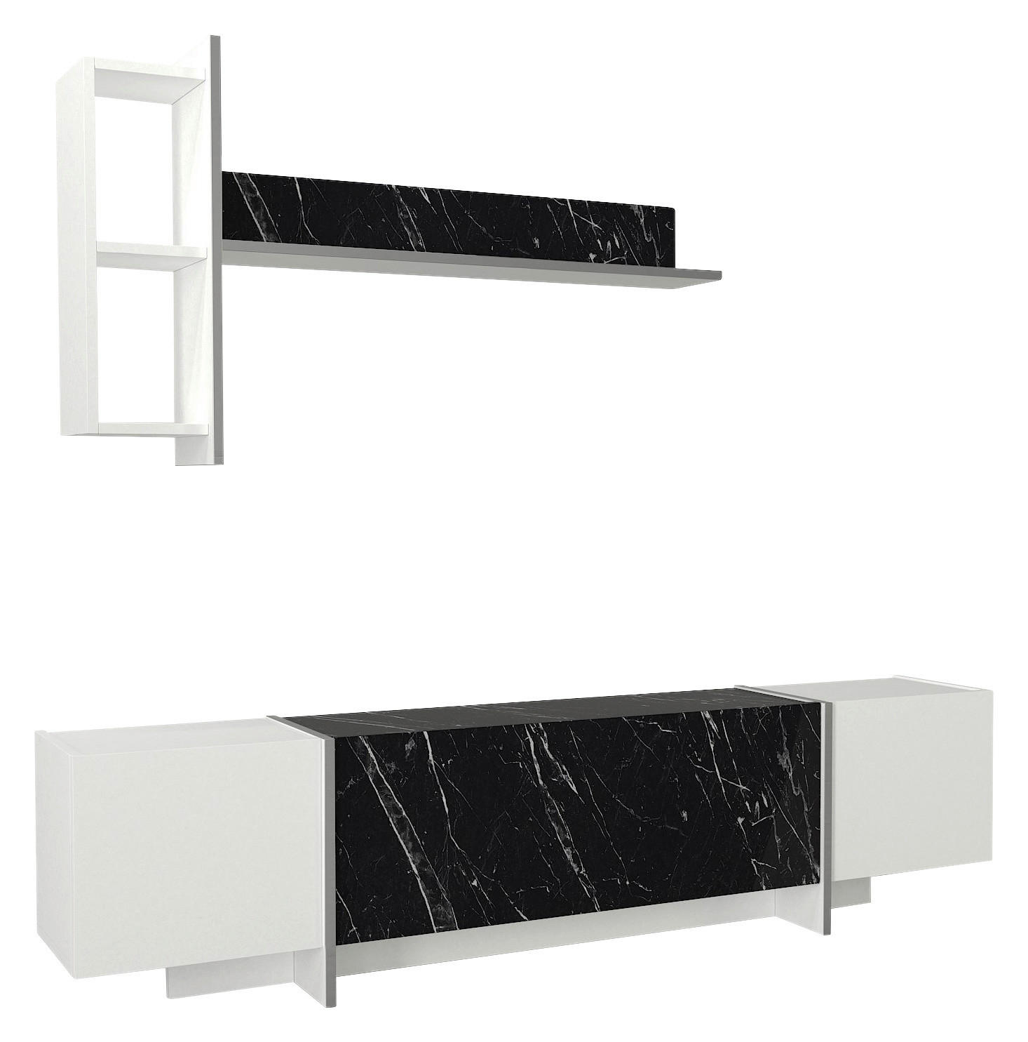 Wohnwand Veyron weiß Marmoroptik schwarz B/H/T: ca. 180x45x32 cm Veyron - weiß/Marmoroptik (180,00/45,00/32,00cm) - moebel17