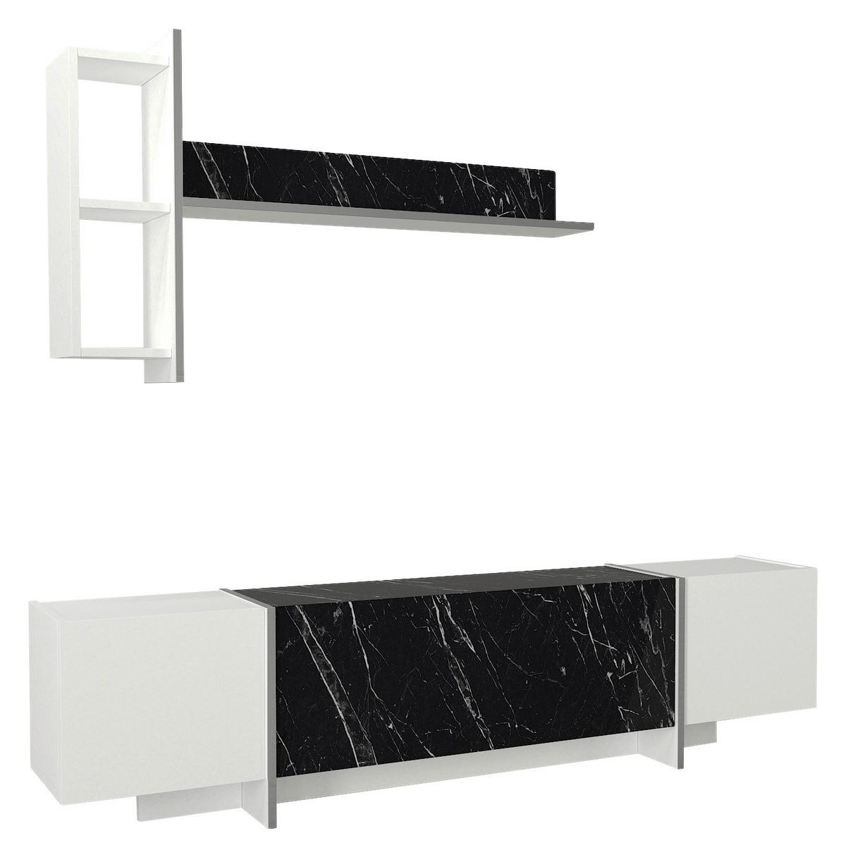 Wohnwand Veyron weiß Marmoroptik schwarz B/H/T: ca. 180x45x32 cm Veyron - weiß/Marmoroptik (180,00/45,00/32,00cm) - moebel17