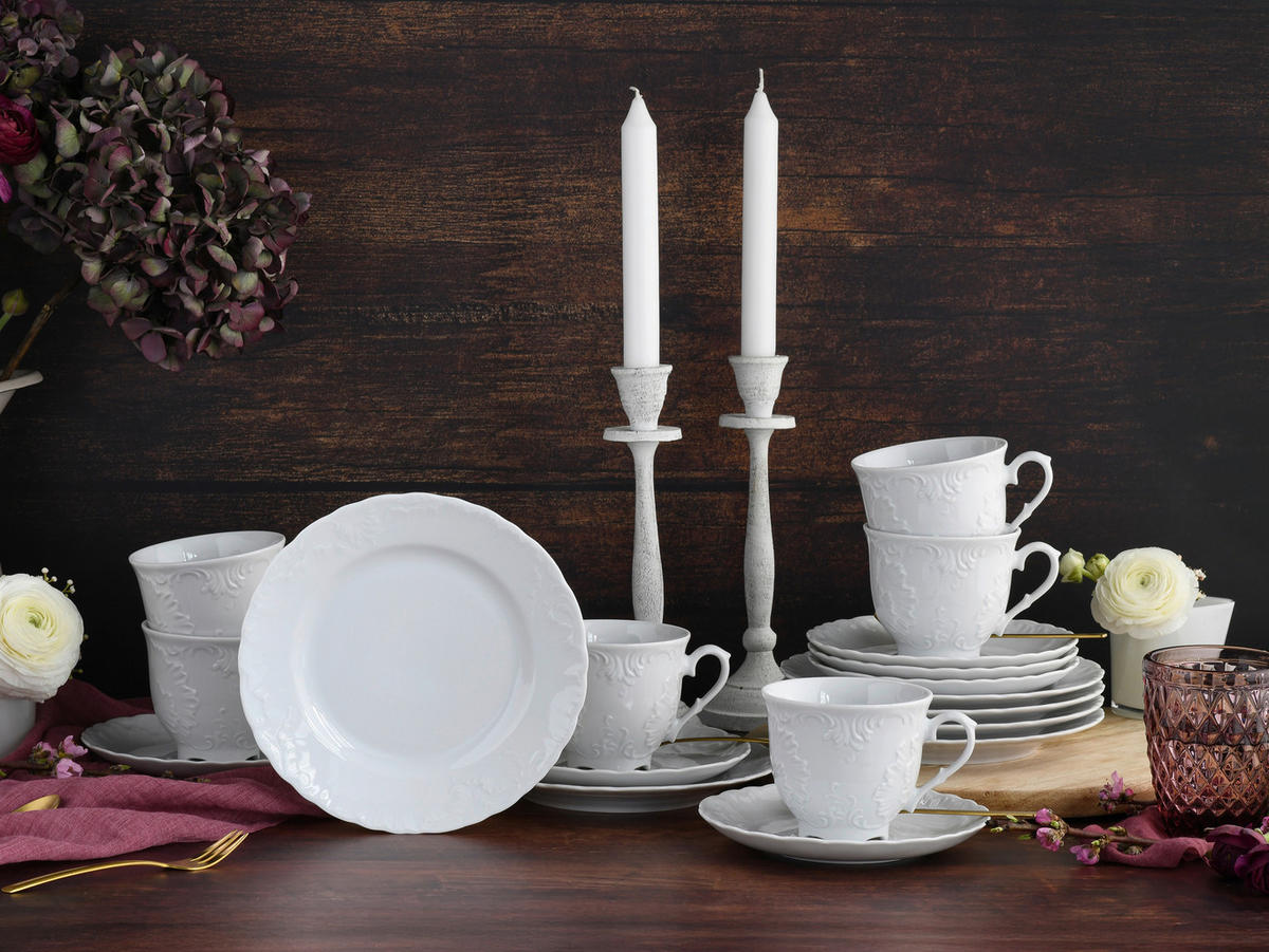 CreaTable Kaffeeservice Rokoko weiß Porzellan 18 tlg. Rokoko - weiß - CreaTable