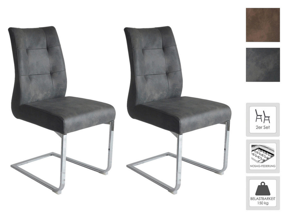 Schwingstuhl MARLEN-XXL  2er-Set anthrazit Vintage Chrom Stoff Metall B/H/T: ca. 72x96x80 cm MARLEN-XXL  2er-Set - Chrom/anthrazit (72,00/96,00/80,00cm) - byLIVING