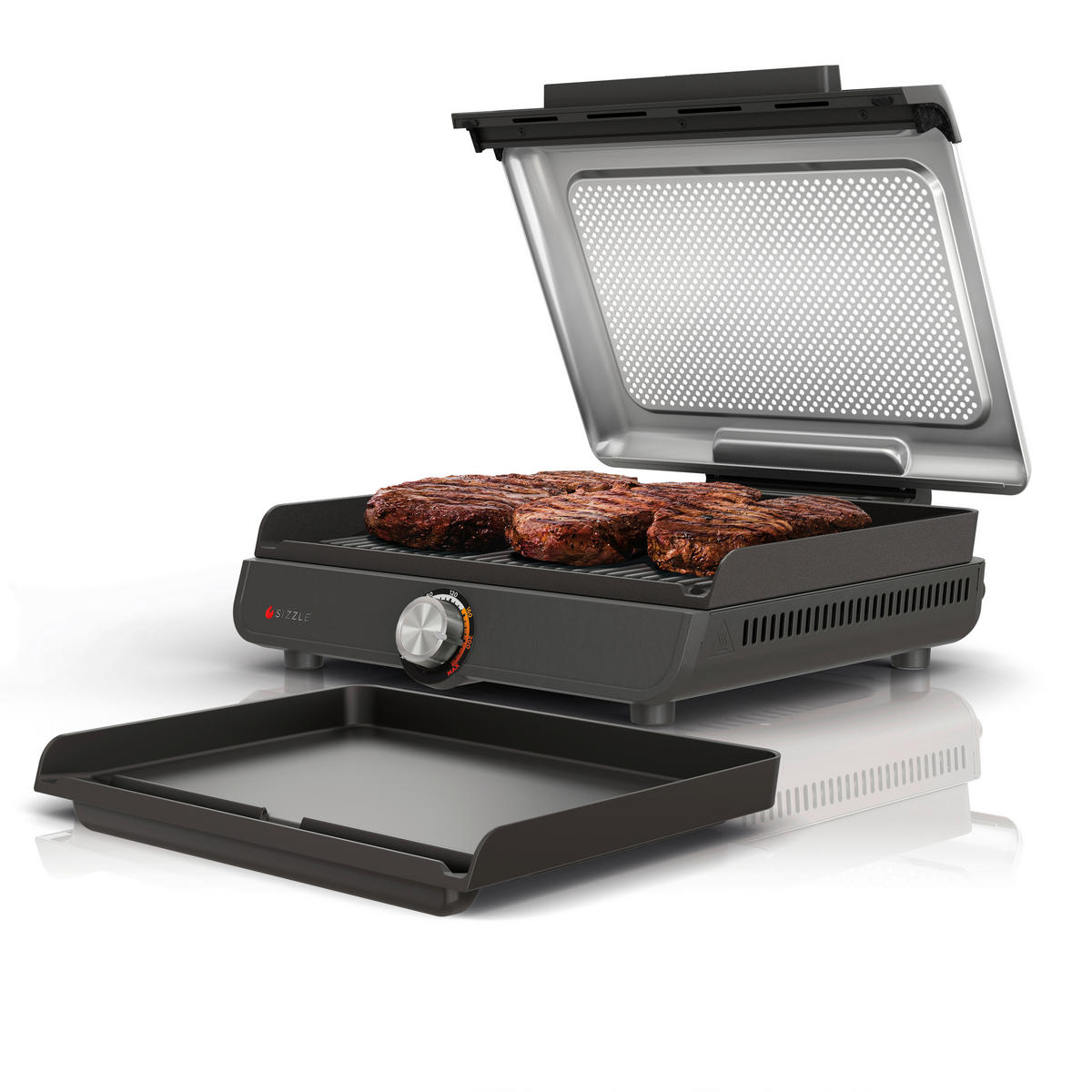 Ninja Grillplatte schwarz Edelstahl Aluminium B/H/L: ca. 7x13x37,5 cm Sizzle GR101EU - schwarz (37,50/7,00/13,00cm) - Ninja