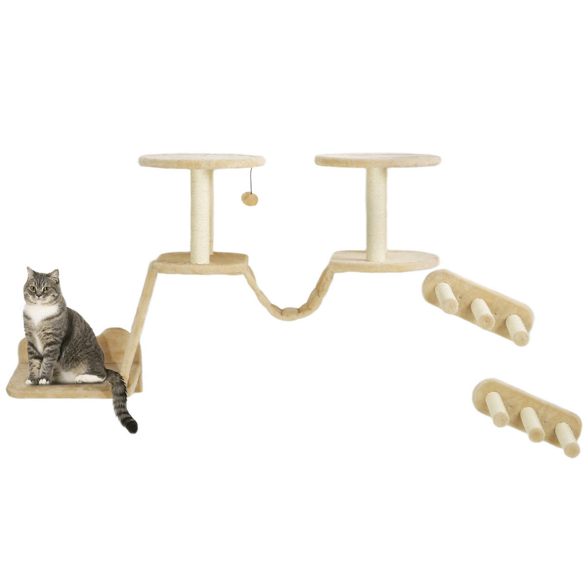PawHut Katzen Kletterwand Set beige Spanplatte B/H/L: ca. 38,5x83x158 cm Katzen Kletterwand Set - beige (158,00/38,50/83,00cm) - PawHut