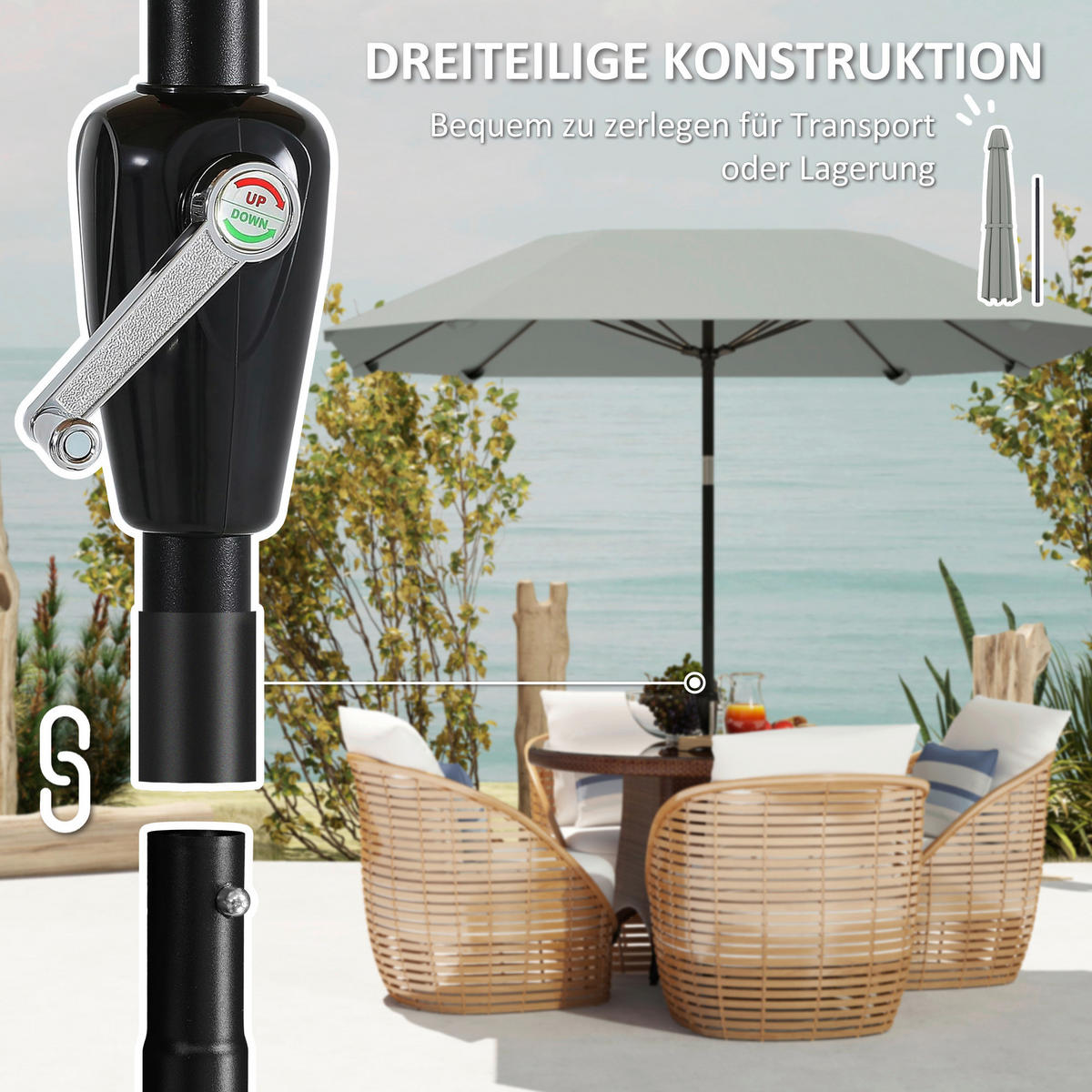 Outsunny Sonnenschirm dunkelgrau Aluminium B/H/L: ca. 233x240x233 cm Sonnenschirm - dunkelgrau (233,00/233,00/240,00cm) - Outsunny