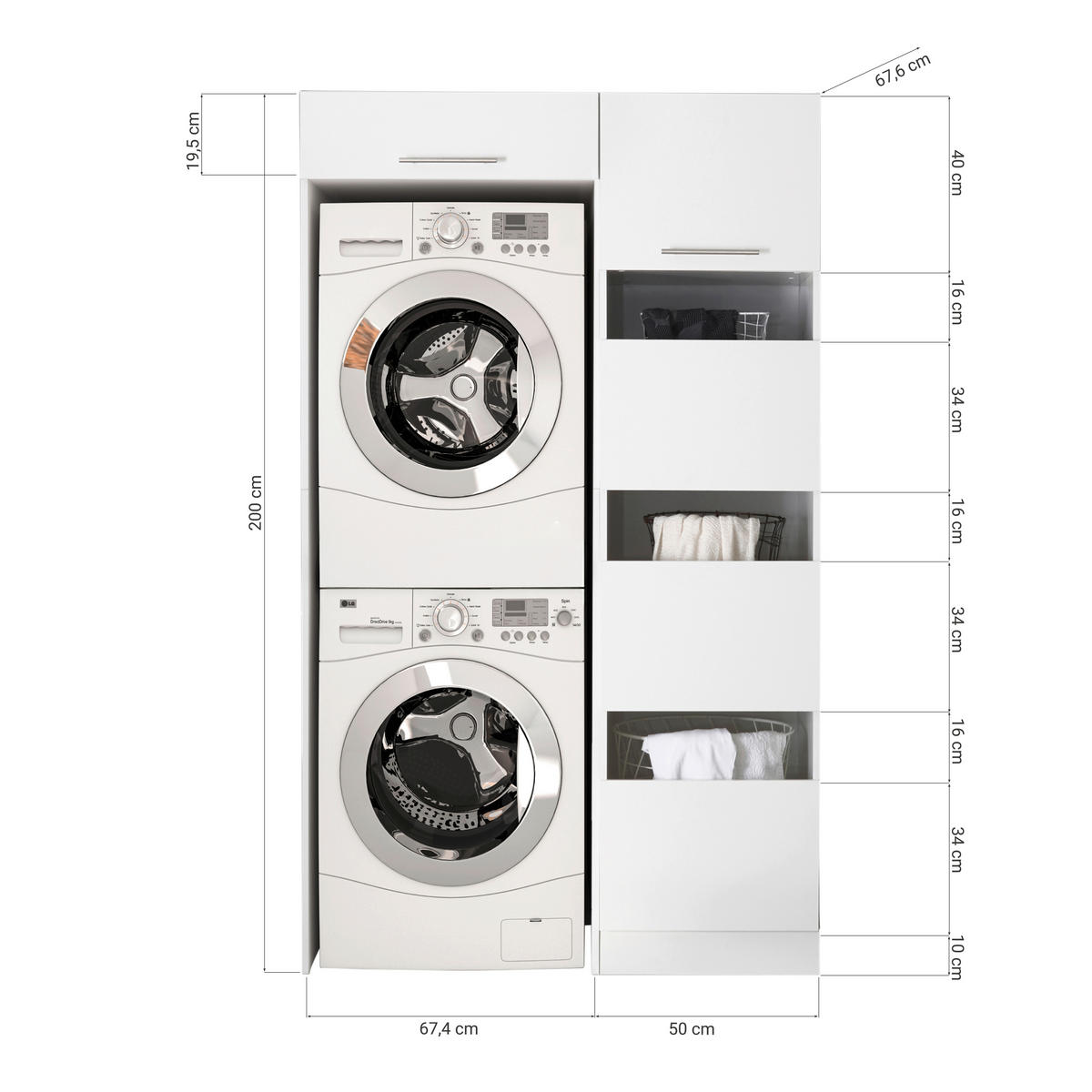 Respekta Hauswirtschaftsraum-Set Clara weiß matt B/H/T: ca. 117,4x200x67,6 cm Clara - weiß (117,40/200,00/67,60cm) - Respekta