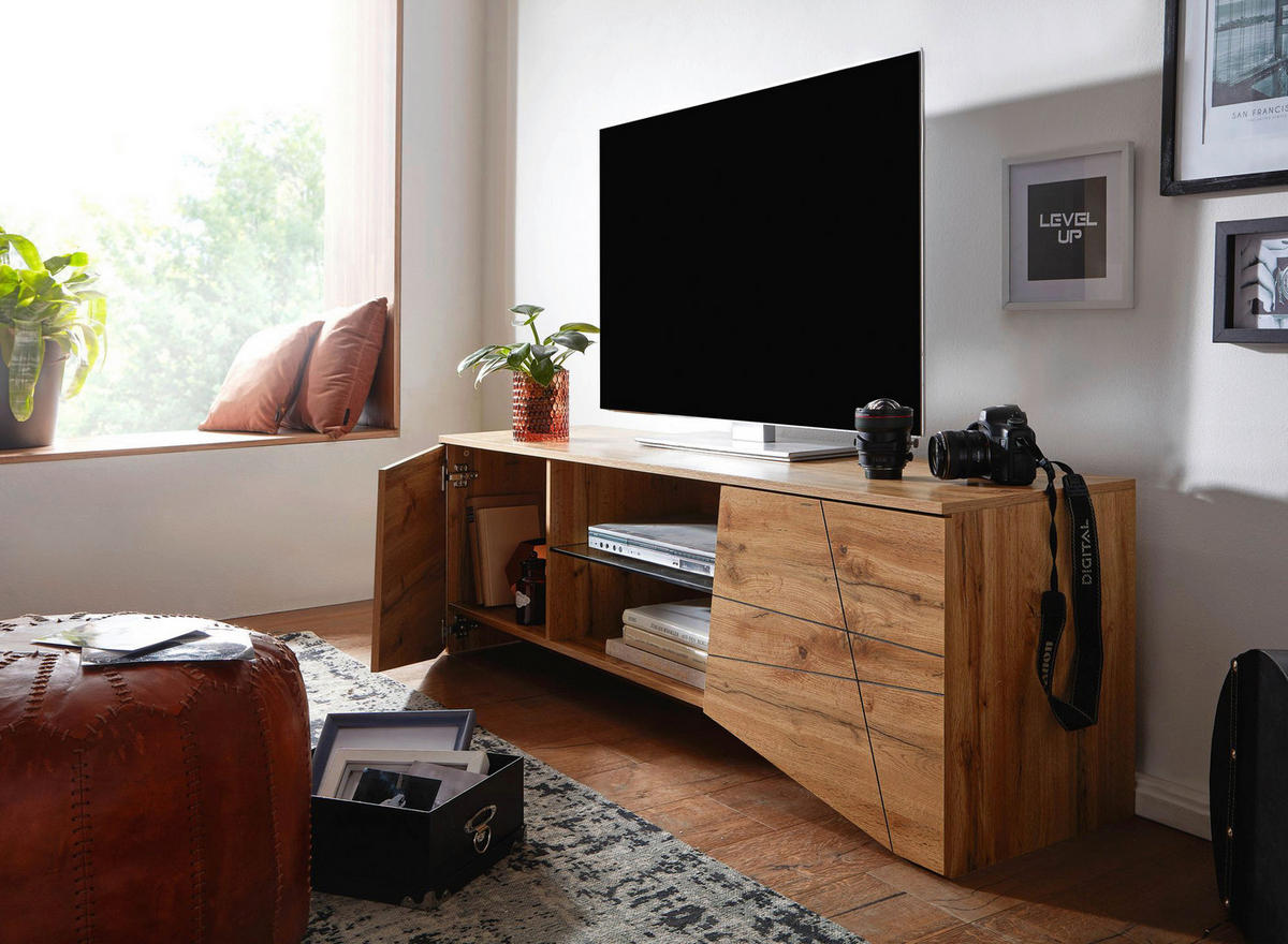 Lowboard Eiche Nachbildung glasklar B/H/T: ca. 160x50x40 cm Lowboard - Eiche/glasklar (160,00/50,00/40,00cm) - Wohnling