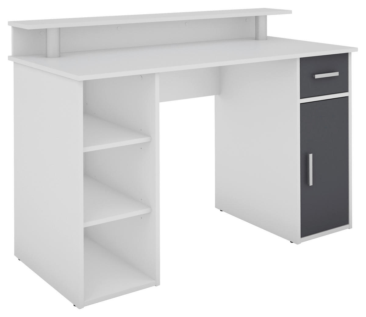 Schreibtisch DIEGO weiß anthrazit silber B/H/T: ca. 120x88x55 cm DIEGO - weiß/anthrazit (120,00/88,00/55,00cm) - byLIVING