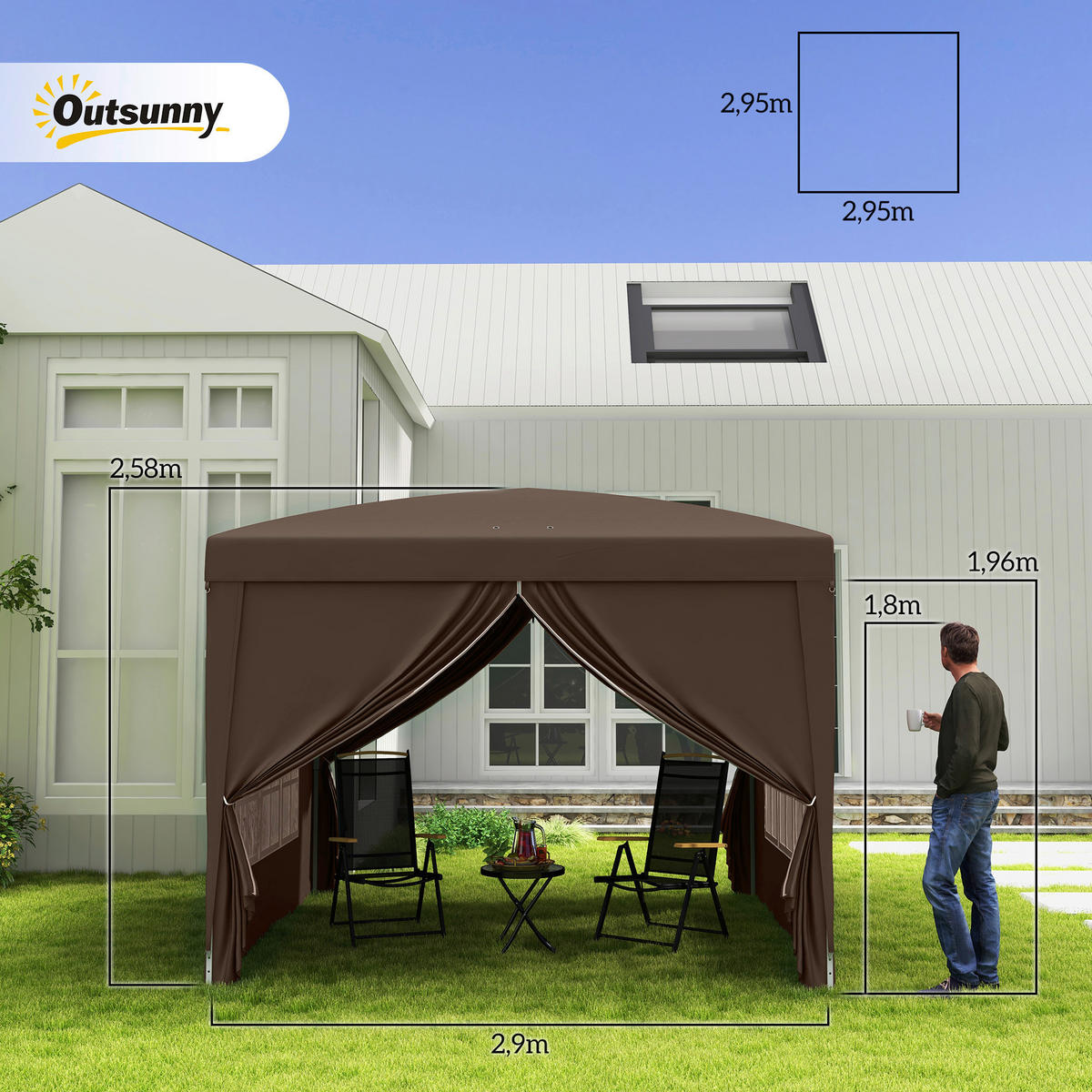 Outsunny Pavillon kaffee Polyester B/H/L: ca. 295x258x295 cm Pavillon - kaffee (295,00/295,00/258,00cm) - Outsunny