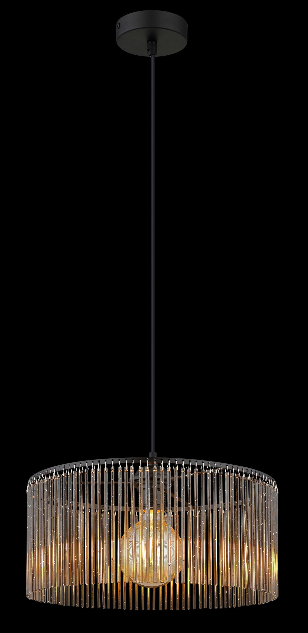 GLOBO Pendelleuchte LEEDS 33080108 Rauch schwarz Metall Kunststoff H/D: ca. 135x35 cm E27 1 Brennstellen LEEDS - schwarz/Rauch (35,00/135,00cm) - GLOBO