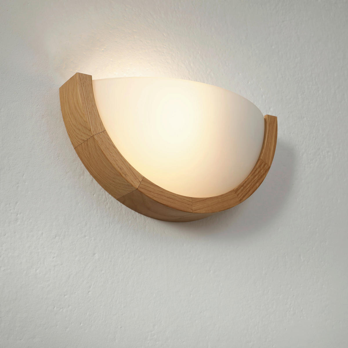 Lamkur Wandleuchte Eiche Holz Glas B/H/L: ca. 20x14x30 cm E27 1 Brennstellen Anello - Eiche (30,00/20,00/14,00cm) - Lamkur