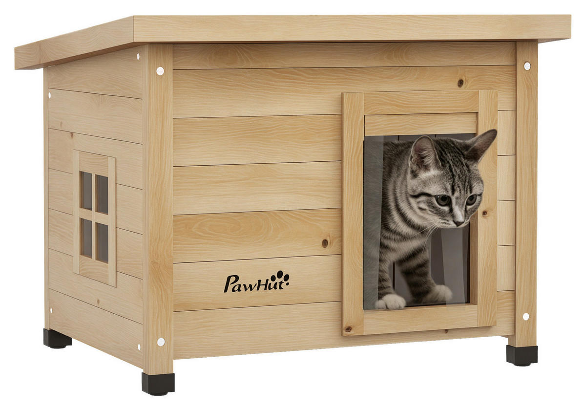 PawHut Katzenhaus gelb Holz B/H/L: ca. 45x43x57 cm Katzenhaus - gelb (57,00/45,00/43,00cm) - PawHut