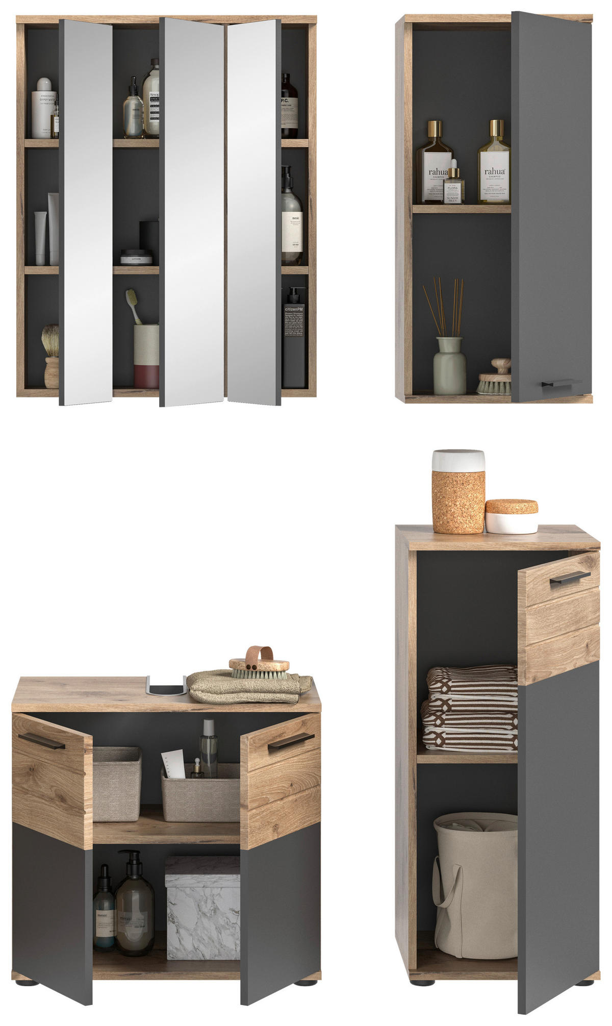 Badezimmer-Set MASON Nox Oak Nachbildung edles Basaltgrau Nachbildung B/H/T: ca. 112x190x34 cm MASON - edles Basaltgrau (112,00/190,00/34,00cm) - xonox.home