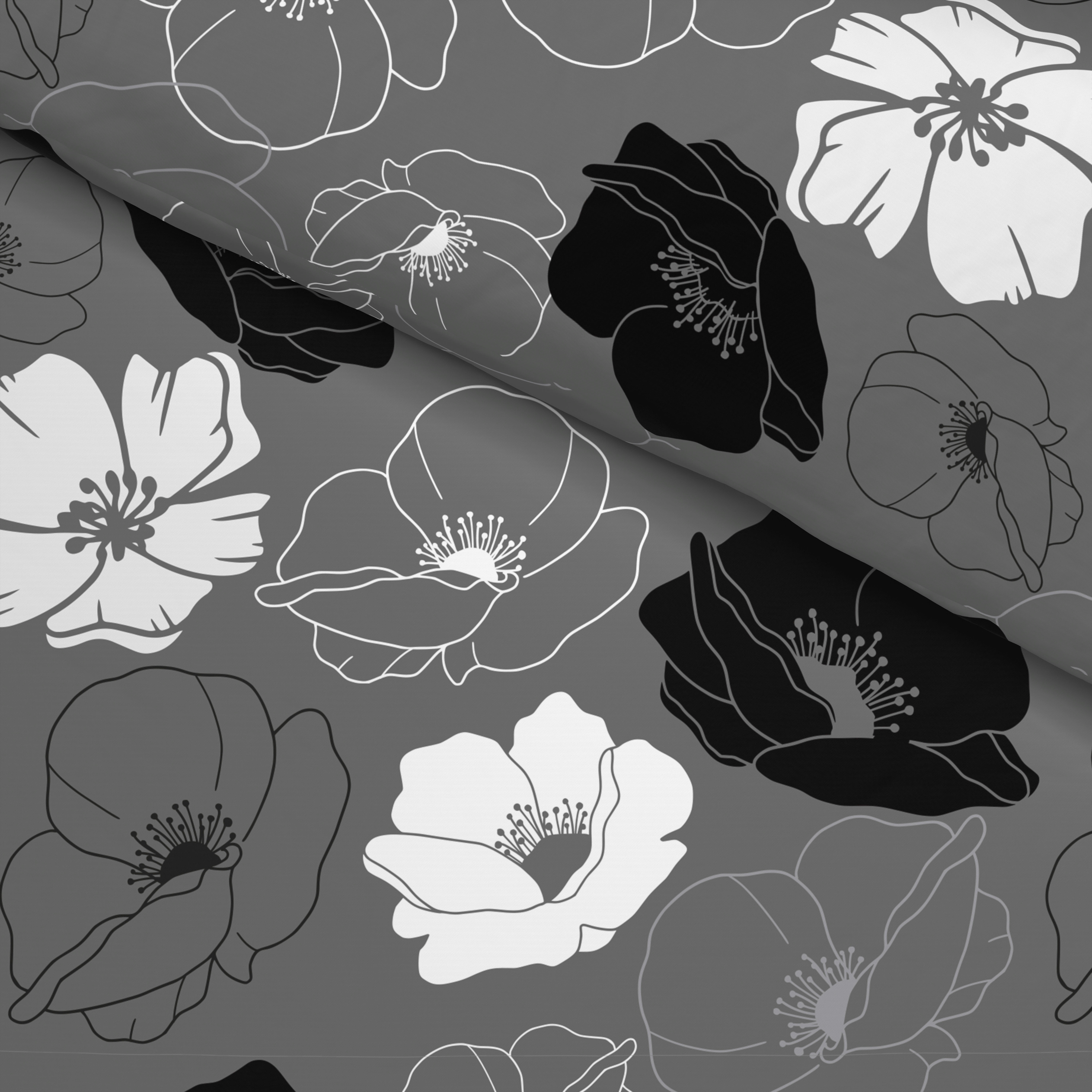 Microfaser Bettwäsche Bettwäsche-Microfaser_Blumen grau - weiß/schwarz (135,00/200,00cm) - Sensation