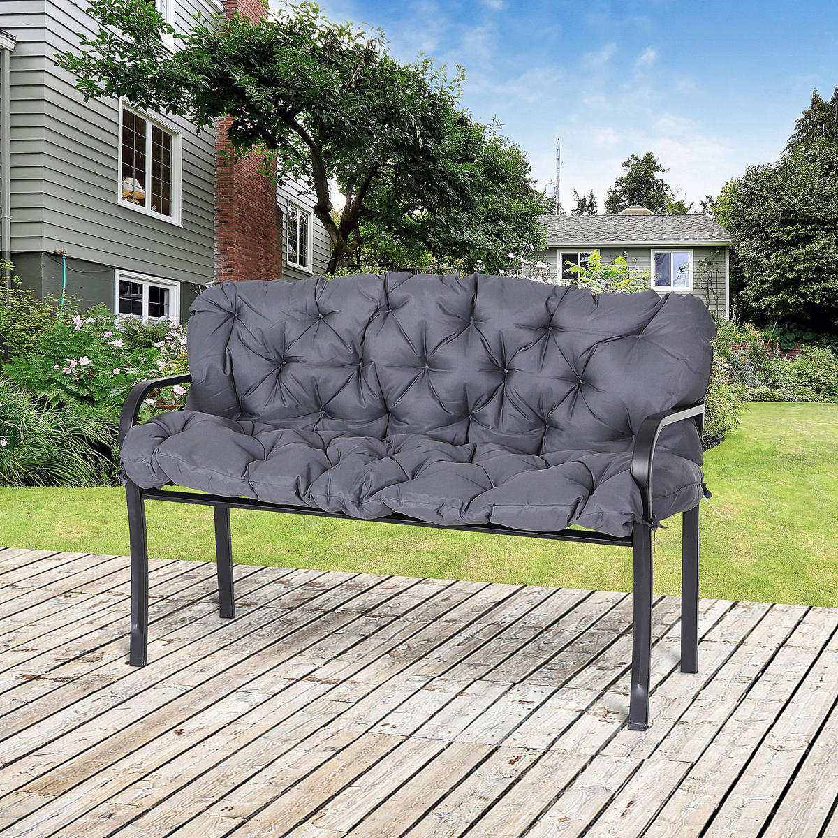 Outsunny Bankauflage dunkelgrau Baumwolle B/H/L: ca. 150x8x98 cm Bankauflage - dunkelgrau (98,00/150,00/8,00cm) - Outsunny