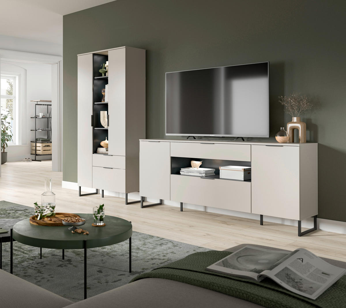 Wohnwand Noida Kaschmirgrau Nachbildung schwarz B/H/T: ca. 290x192x41 cm Noida - schwarz (290,00/192,00/41,00cm) - xonox.home